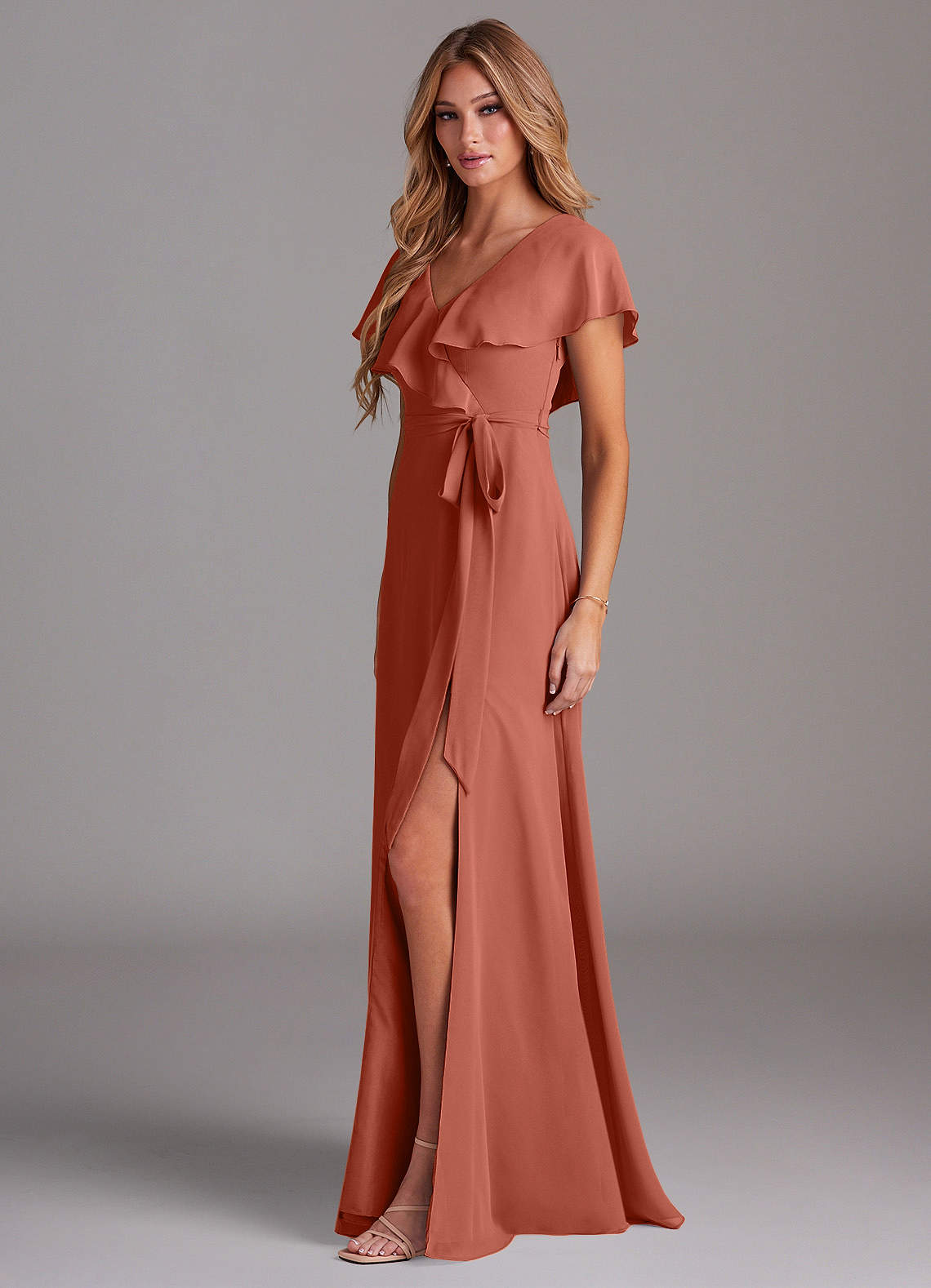 blue dress for baby girl Wedtrend Women Bridesmaid Dress Terracotta Chiffon A-Line Floor Length Wedding Guest Dress with Ruffles, Chiffon Color / US8