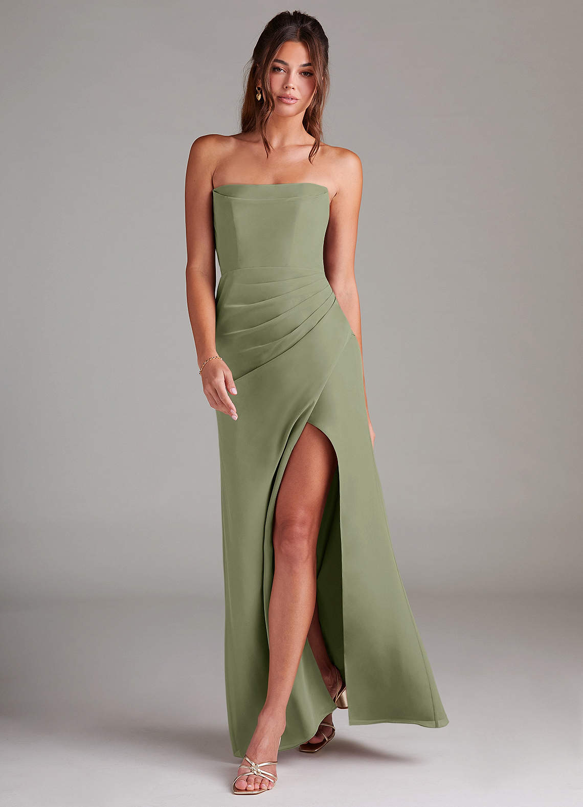 Azazie Leonis Bridesmaid Dresses Pistachio Sheath Strapless Chiffon Convertible Dress image6