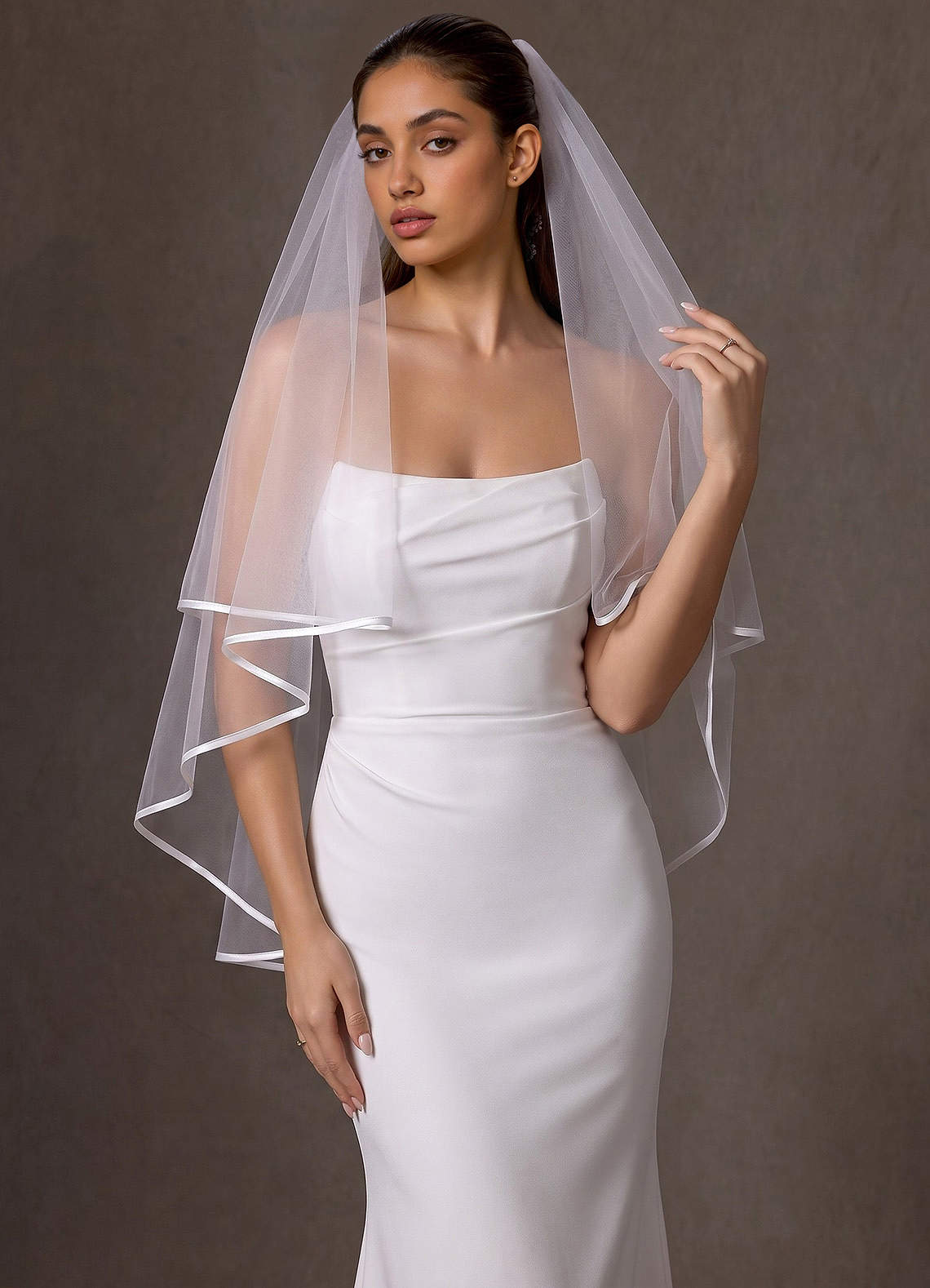 front Coiled Satin Edge Blusher Veil