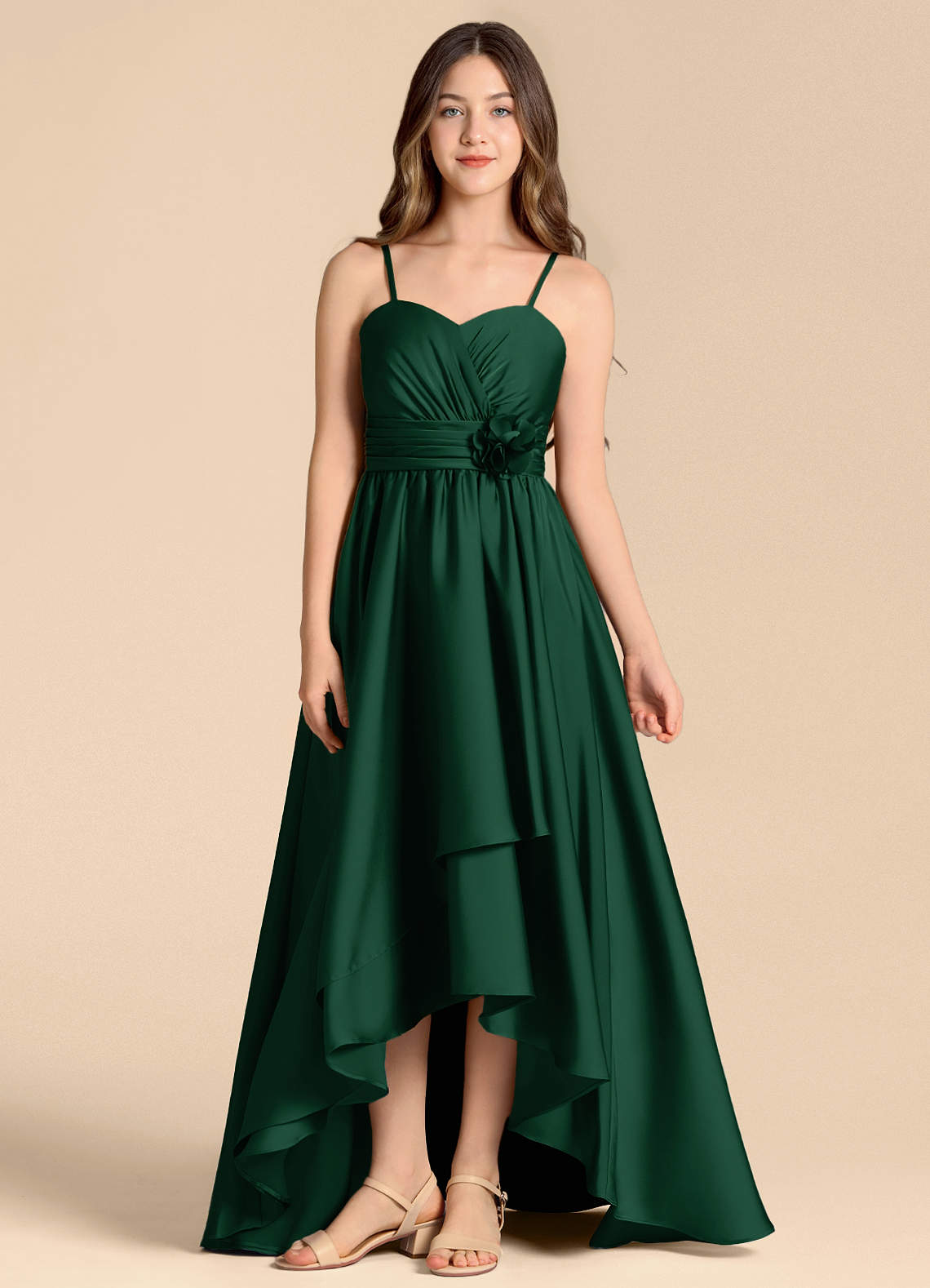 Azazie Catalina Junior Klä av A-Line i Stretch Satin Älskling Halsringning image1