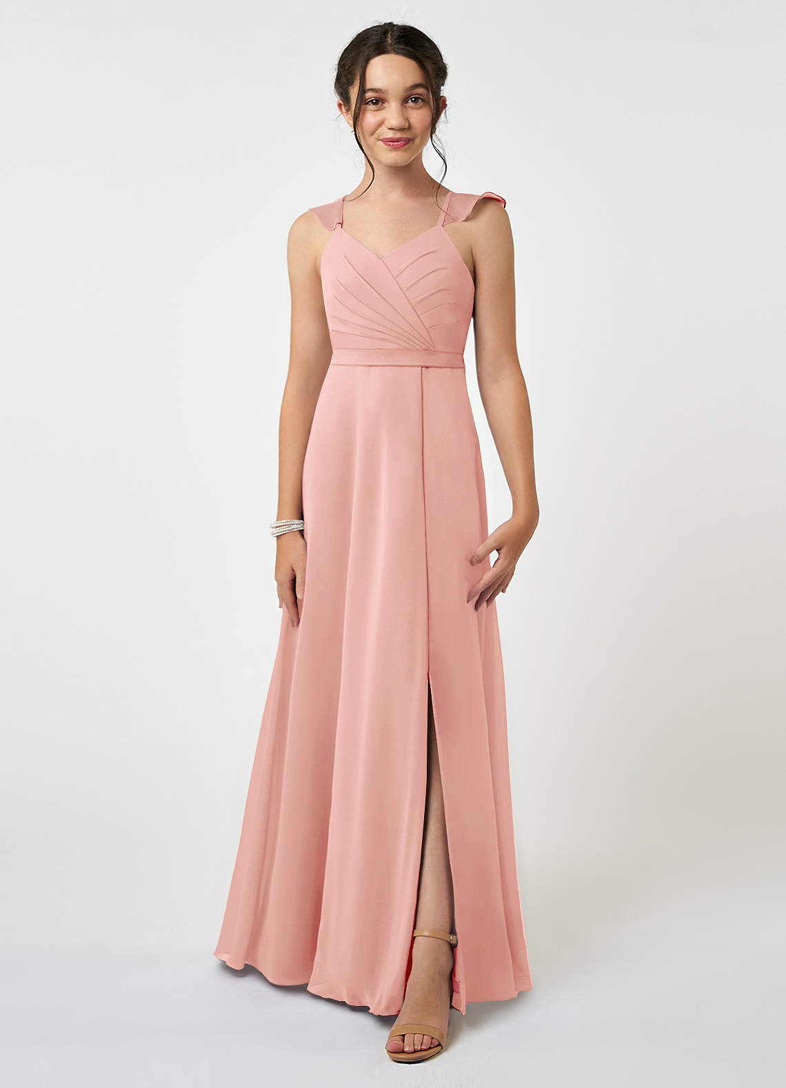 Azazie Emily Junior Dusty Rose A-Line Ruched Chiffon Dress image1