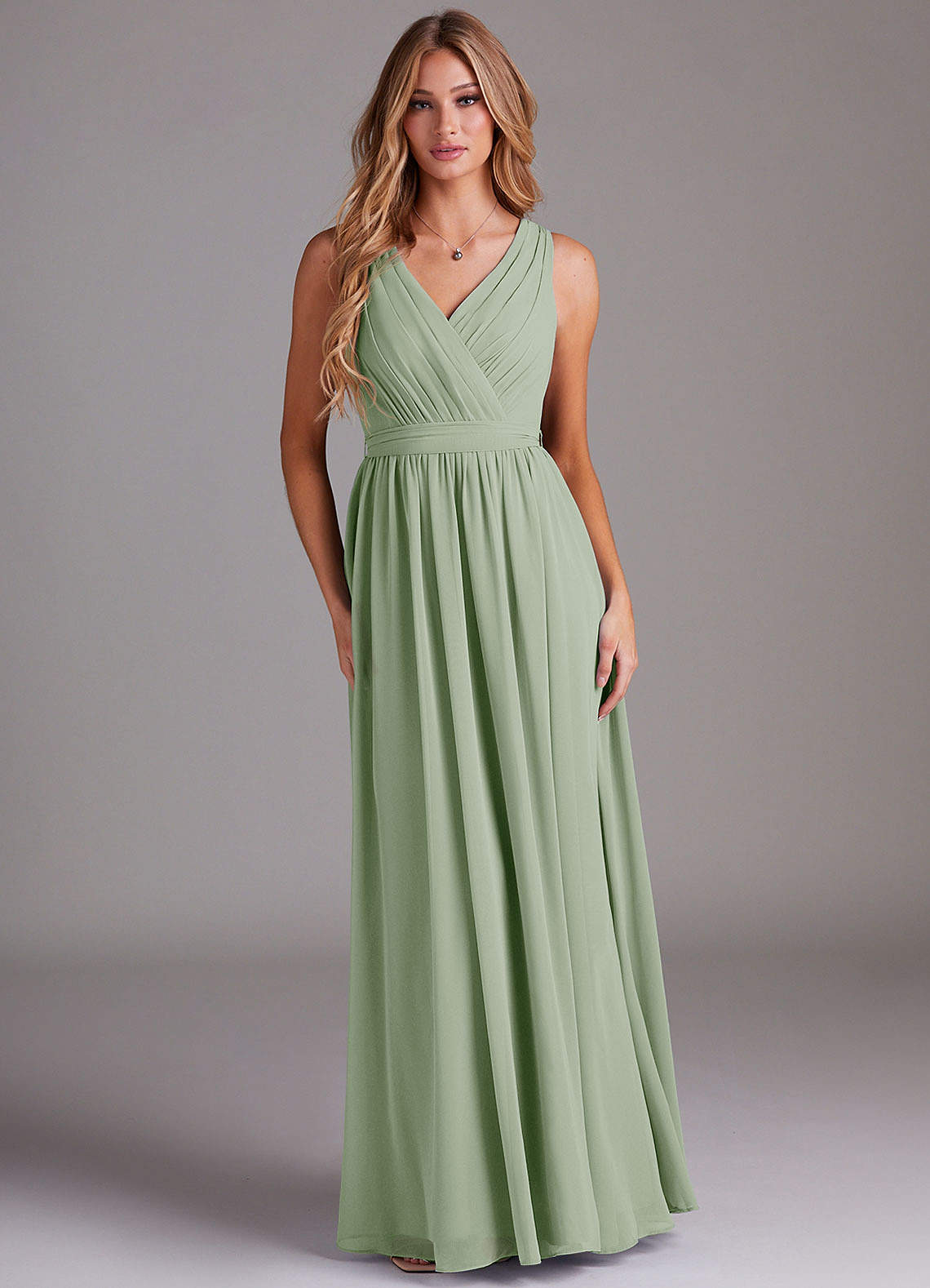 Azazie Kingsley Bridesmaid Dresses Dusty Sage A-Line Lace Chiffon Dress image1