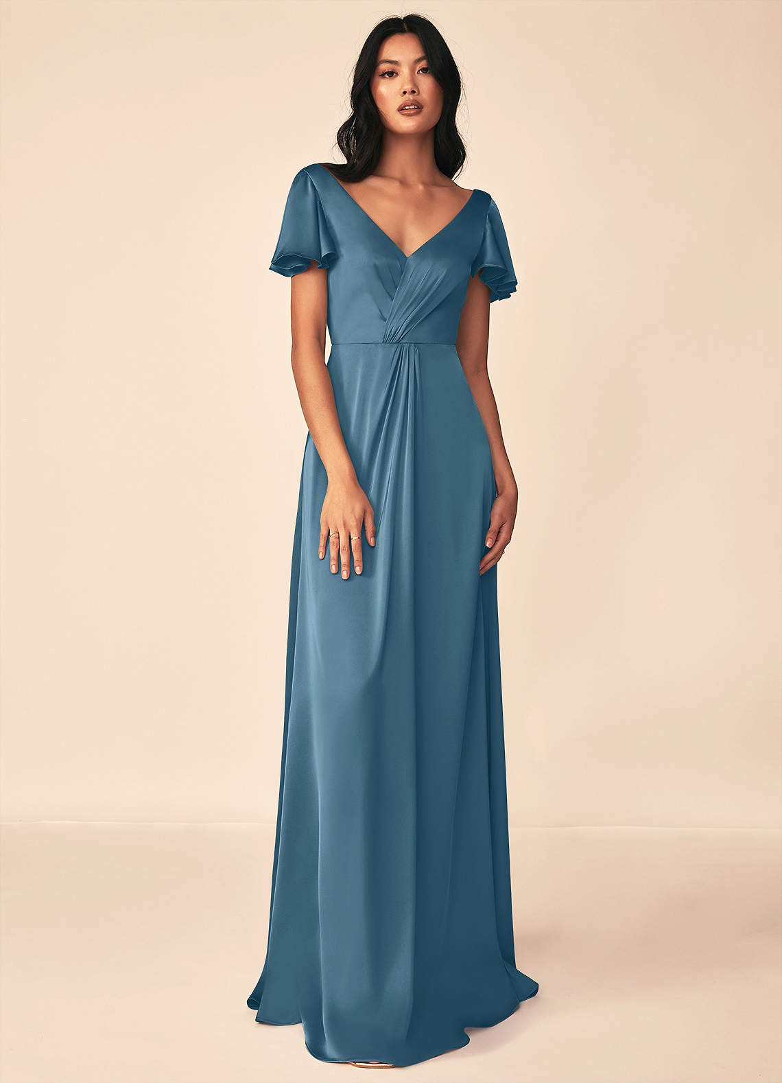 Azazie Soren Bridesmaid Dresses Bermuda A-Line Pleated Stretch Satin Dress image1