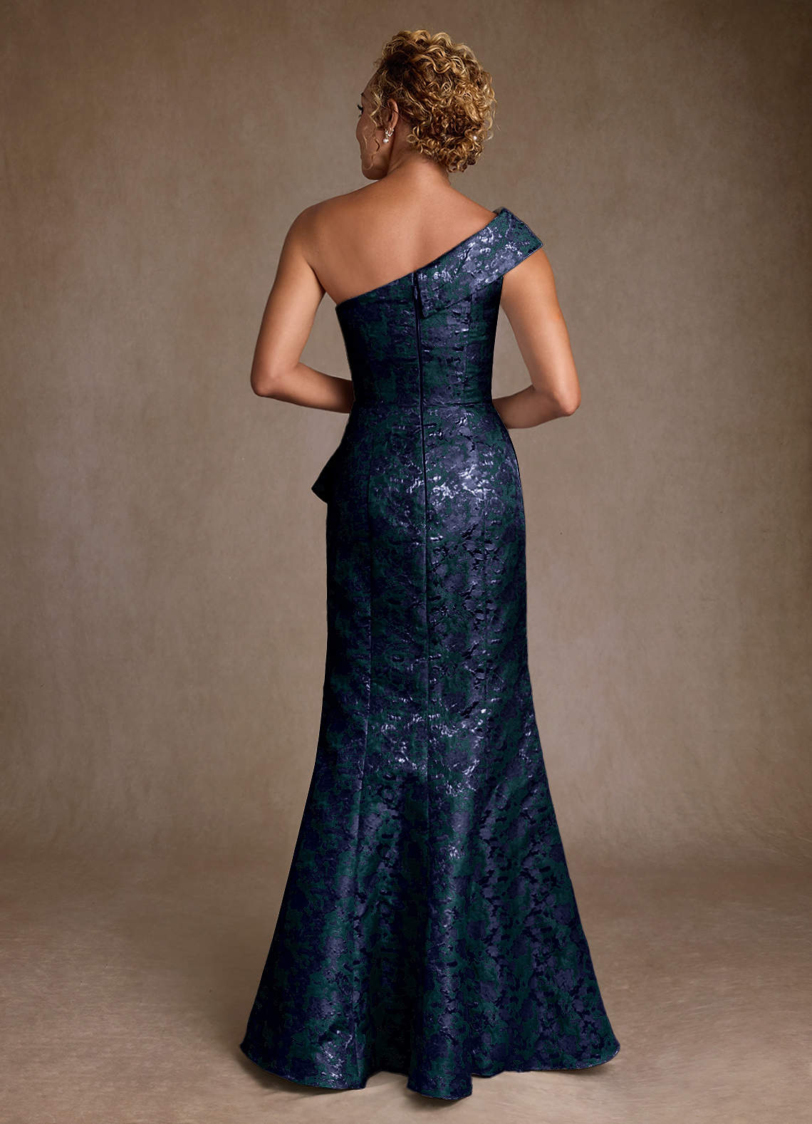 Azazie Hampton vestidos de madre de la novia Vestido de Azul Marino Oscuro de Jacquard de Corte Sirena con Hombro unilateral image2