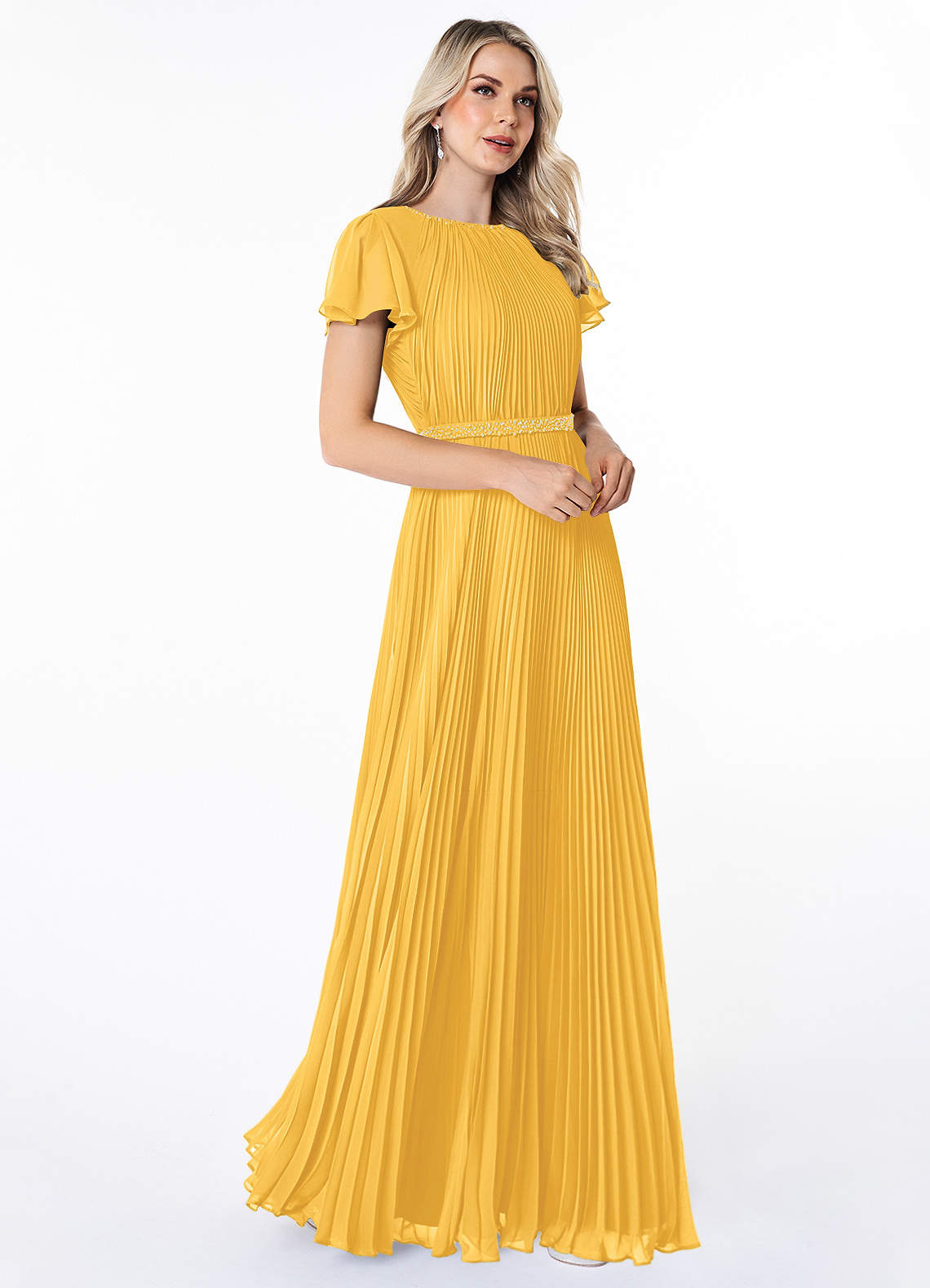 Azazie Kara Modest Bridesmaid Dresses A-Line Pleated Chiffon Floor-Length Dress image2