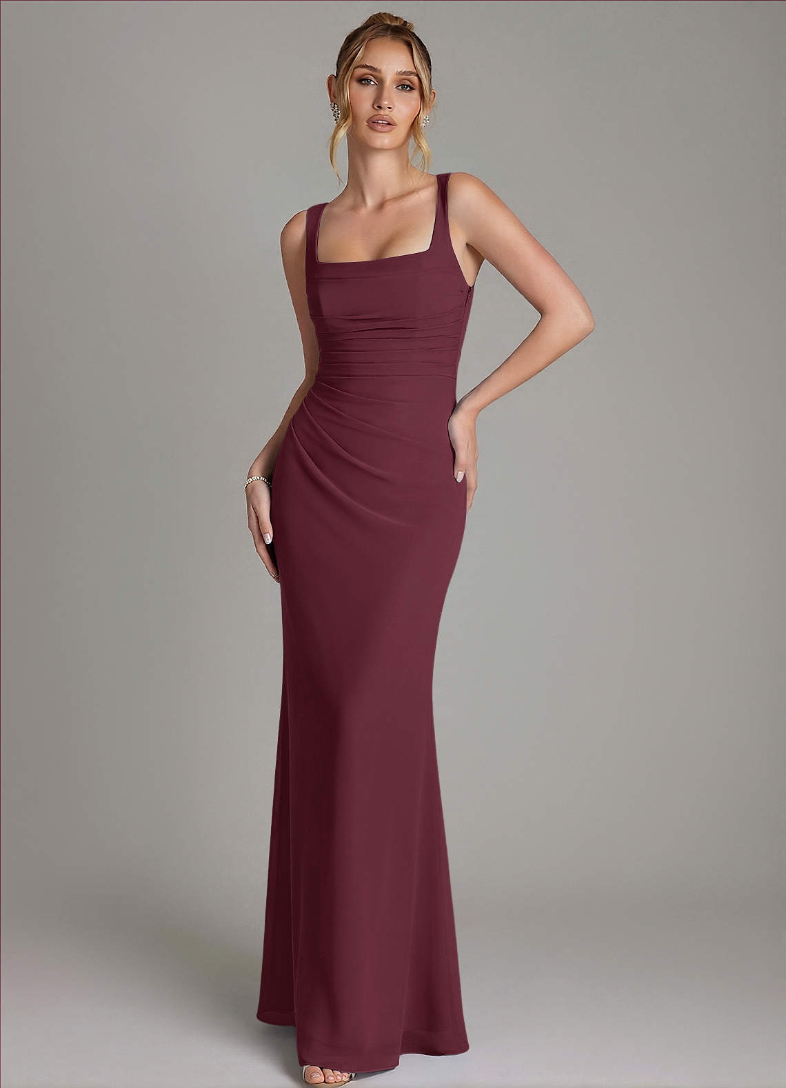 Azazie Agustina Bridesmaid Dresses Cabernet Mermaid Corset Chiffon Dress image3