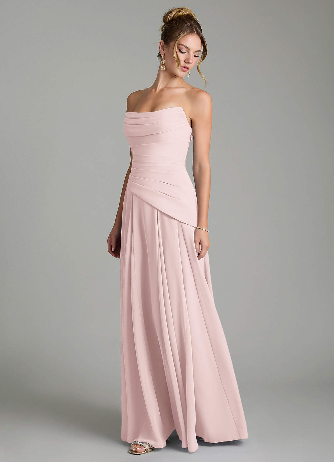Azazie Gabriela Bridesmaid Dresses Blushing Pink A-Line Corset Chiffon Dress image5
