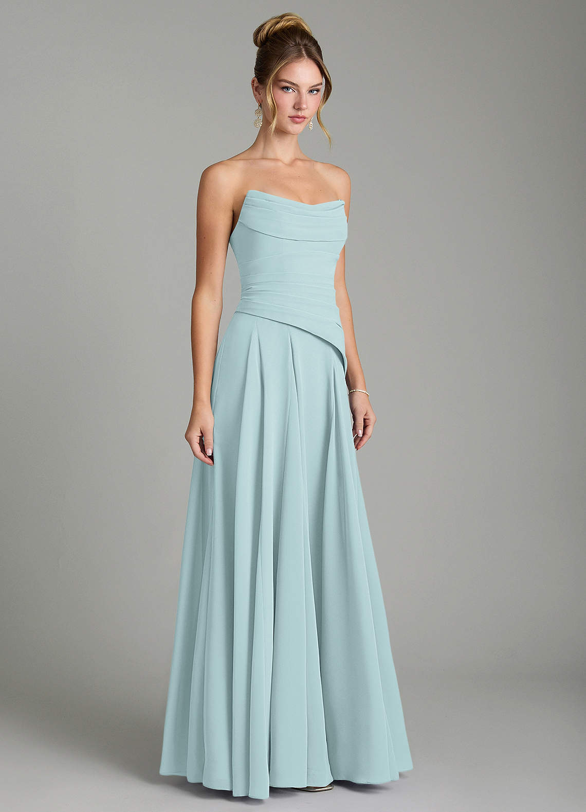 Azazie Gabriela Bridesmaid Dresses Mist A-Line Corset Chiffon Dress image4