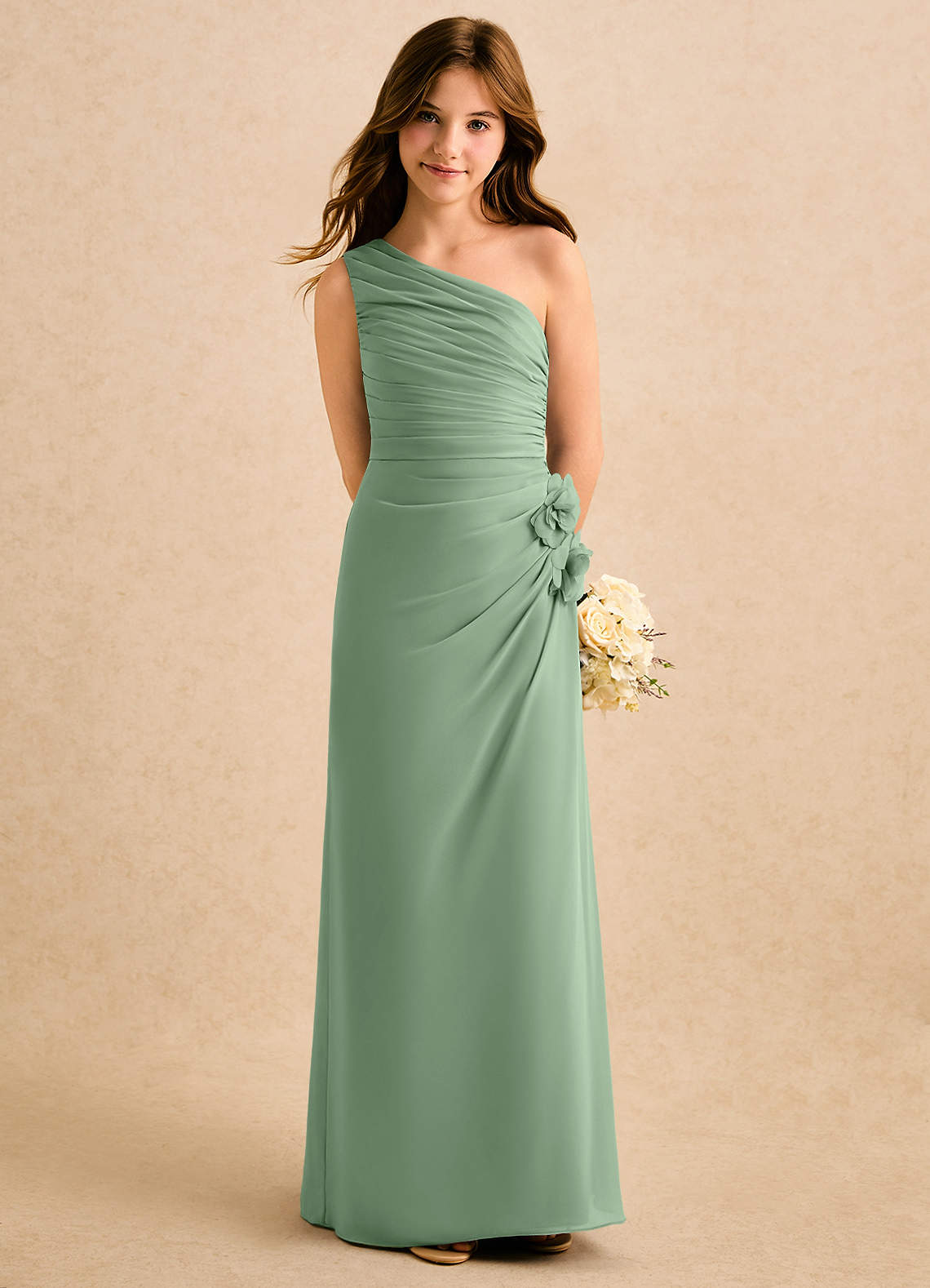 Azazie Sophie Girls Formal Sukienki dla dziewczynek sypiących kwiaty Osłona Jedno ramię Szyfon Długość podłogi Sukienka image4