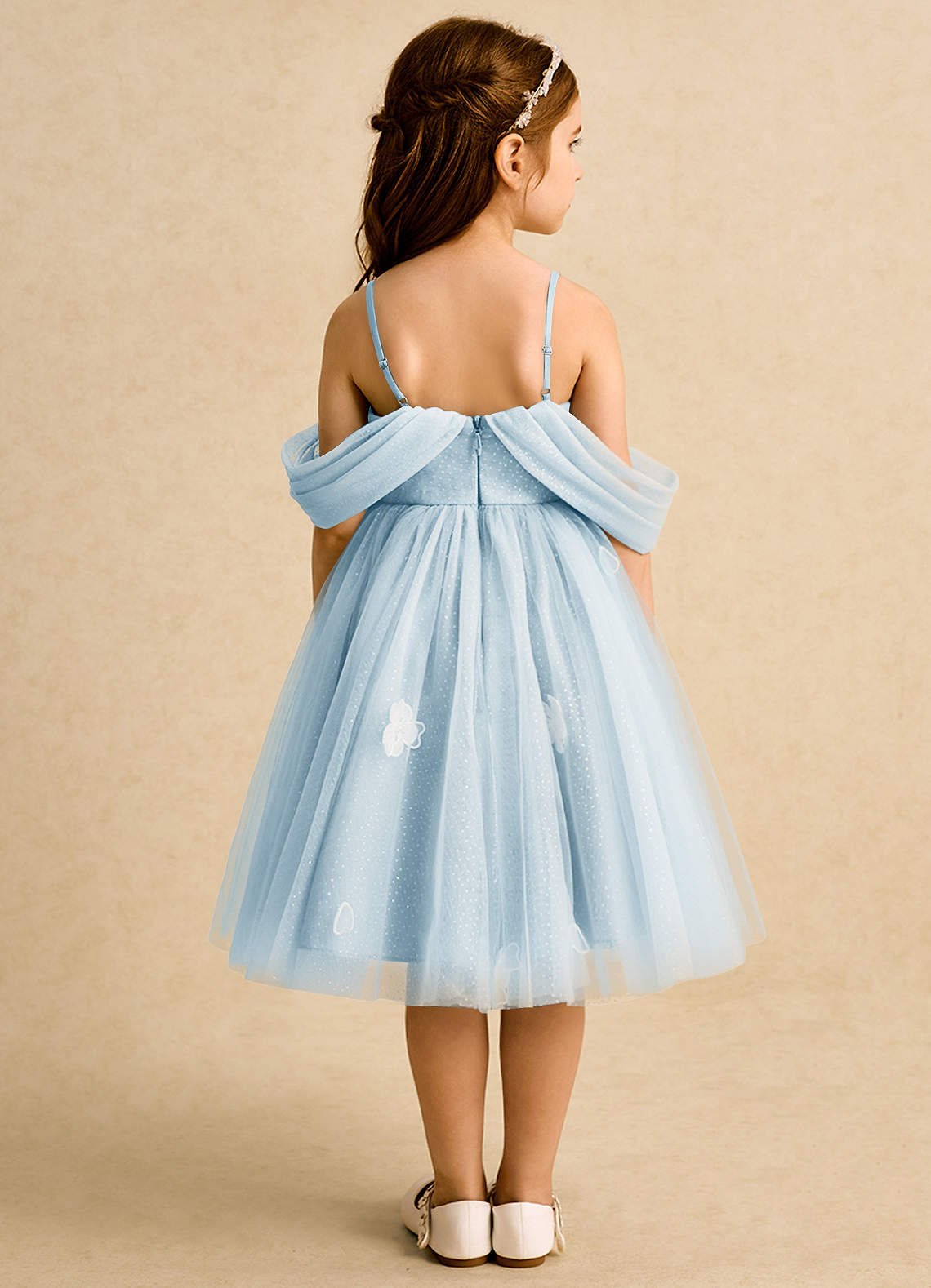 Azazie May Blumenmädchenkleider Ballkleid Plissee Tüll Kleid Himmelblau image1