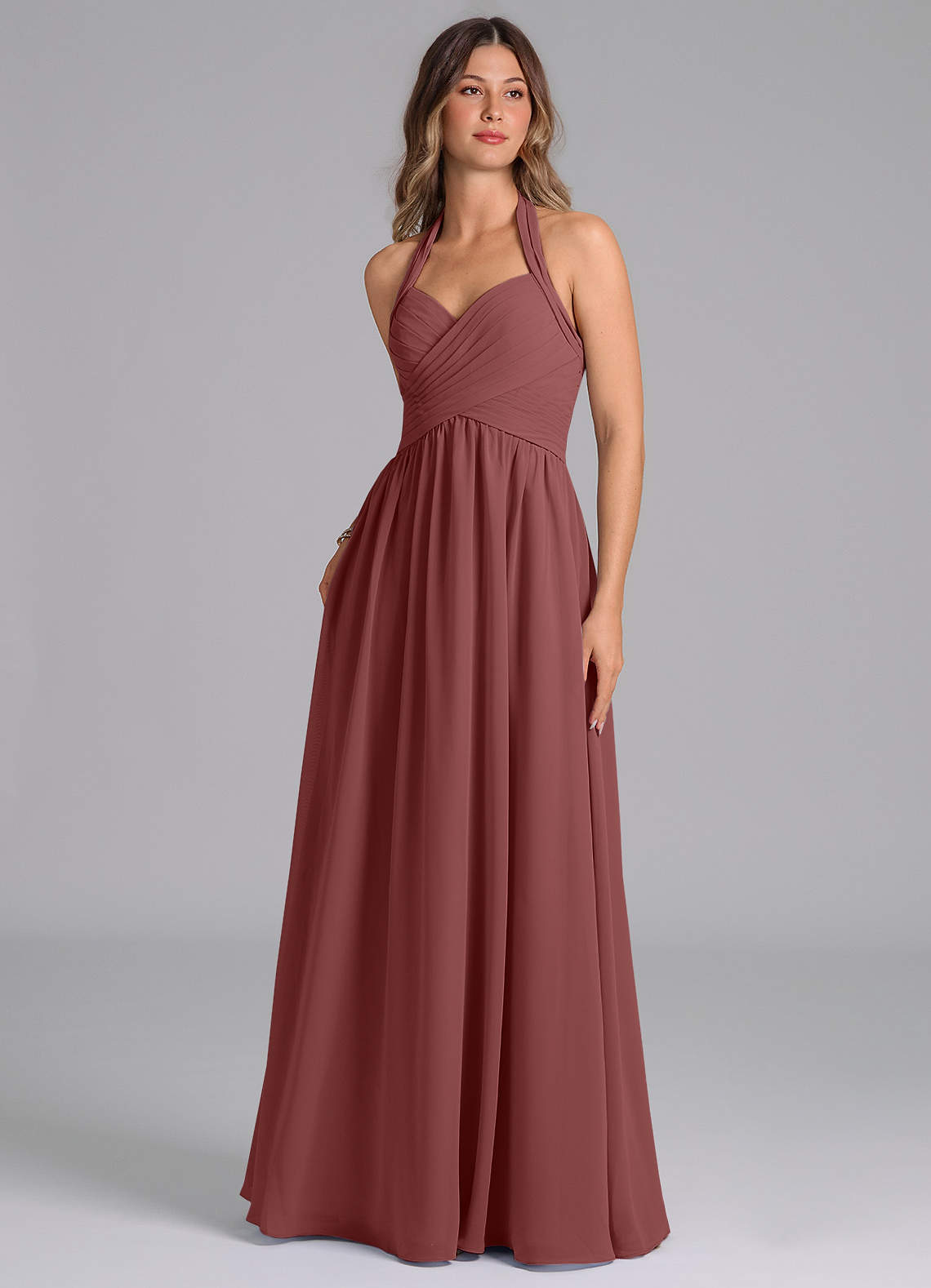 Azazie Darlyn Robes de demoiselle d'honneur Robe Trapèze en Mousseline de soie Plissée Améthyste image1
