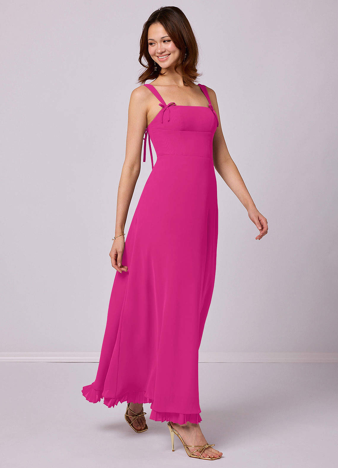 Barbie ♥ Azazie Robes de demoiselle d'honneur Robe Trapèze en Mousseline de soie Plissée Barbie Rose image1