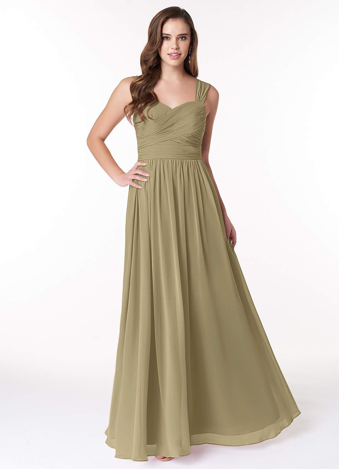 Azazie Zapheira Bridesmaid Dresses Moss Green A-Line Ruched Chiffon Dress image1