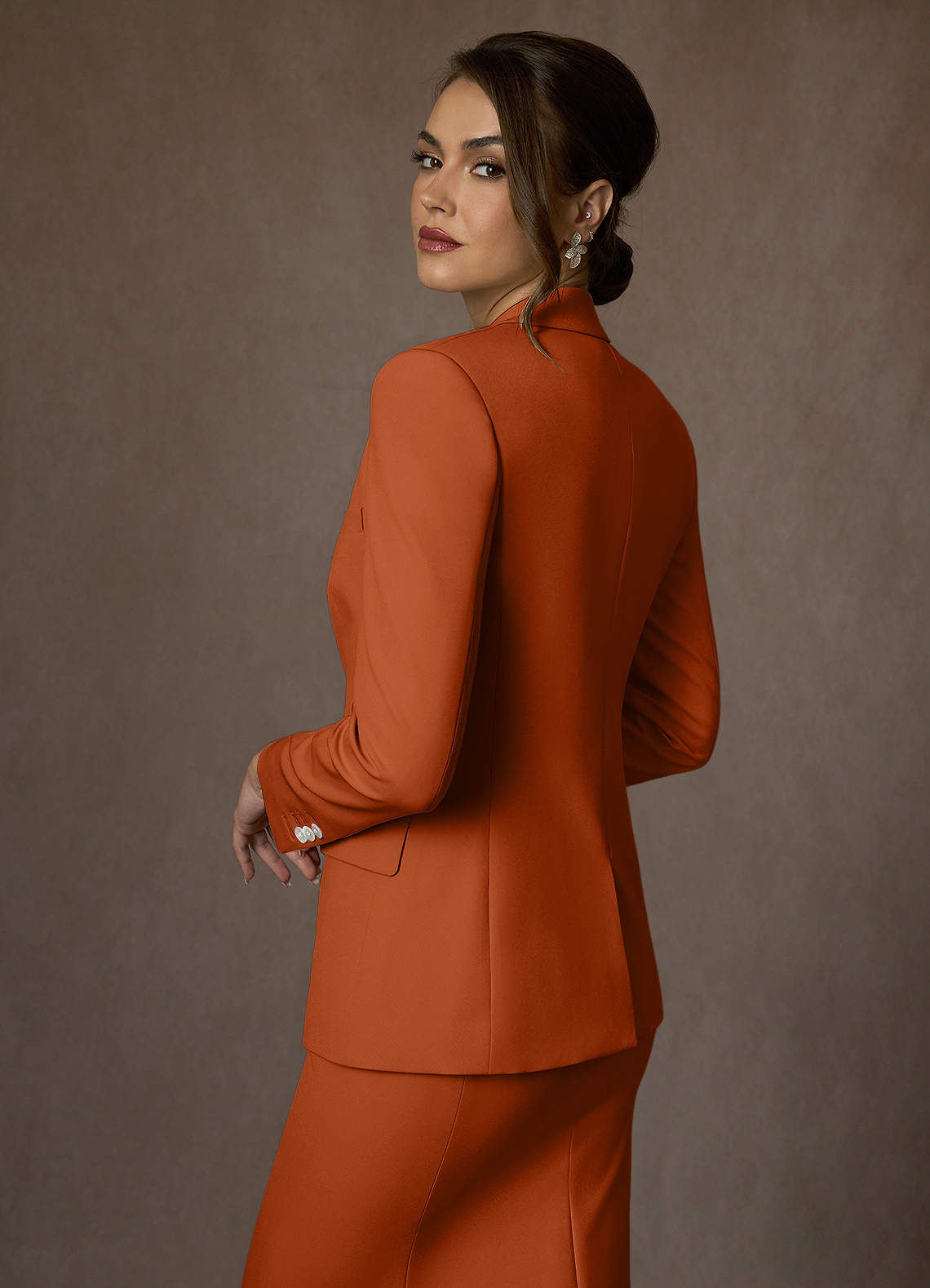 front Kennedy Burnt Orange Structured Stretch Dress