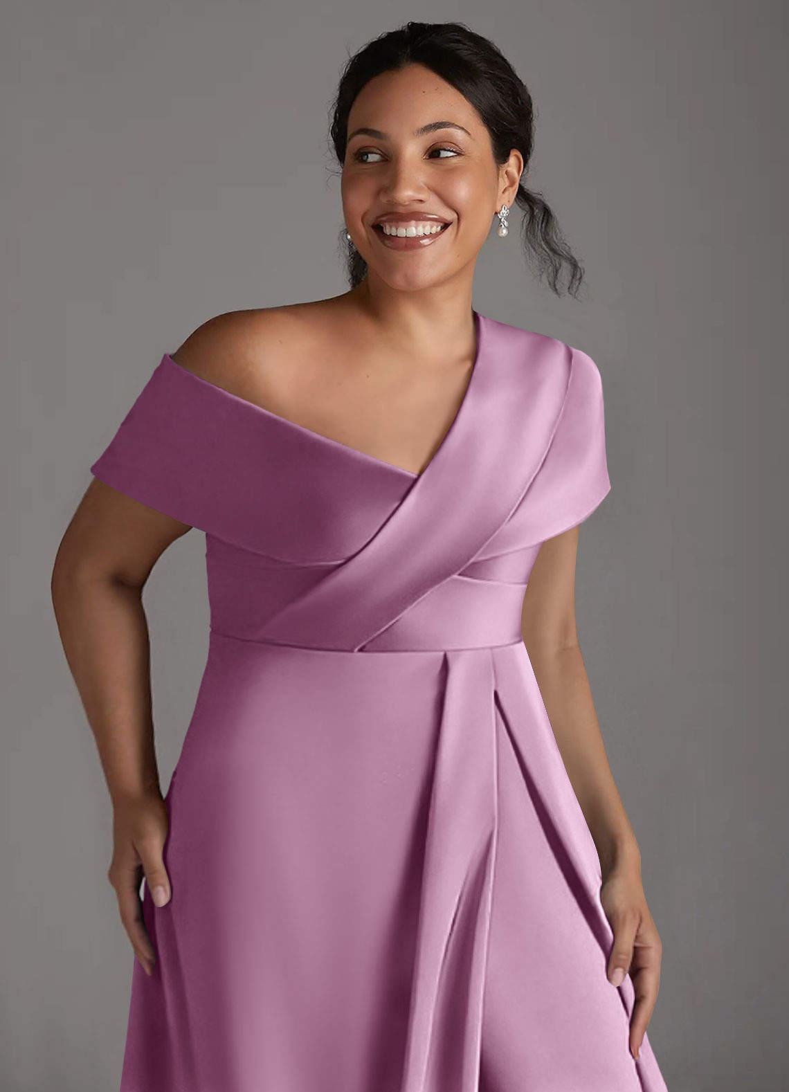 Azazie Milton Mother of the Bride Dresses Wisteria A-Line Pleated Stretch Satin Dress image12