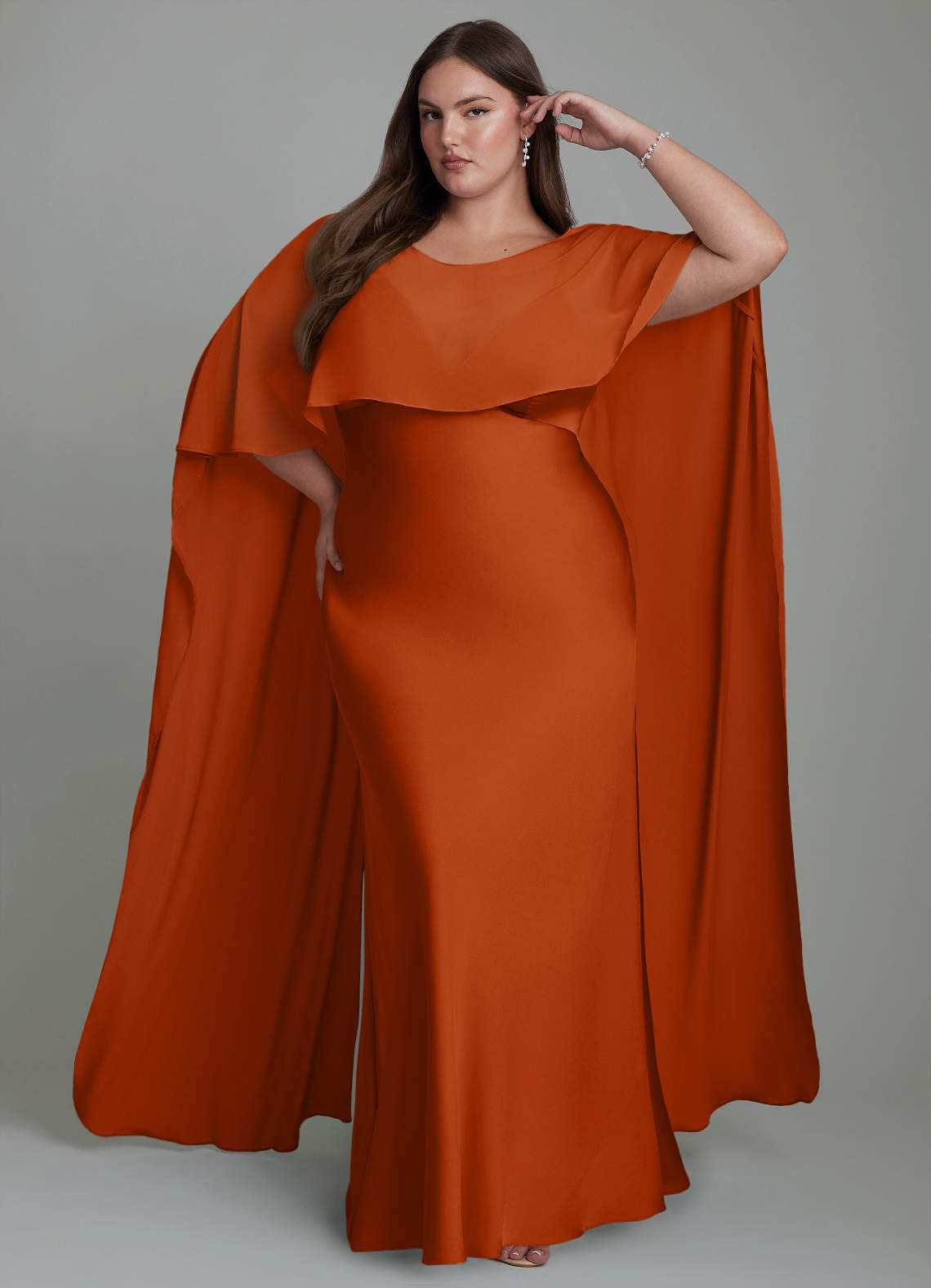 Azazie Stefania Bridesmaid Dresses Burnt Orange A-Line Stretch Satin Dress image1