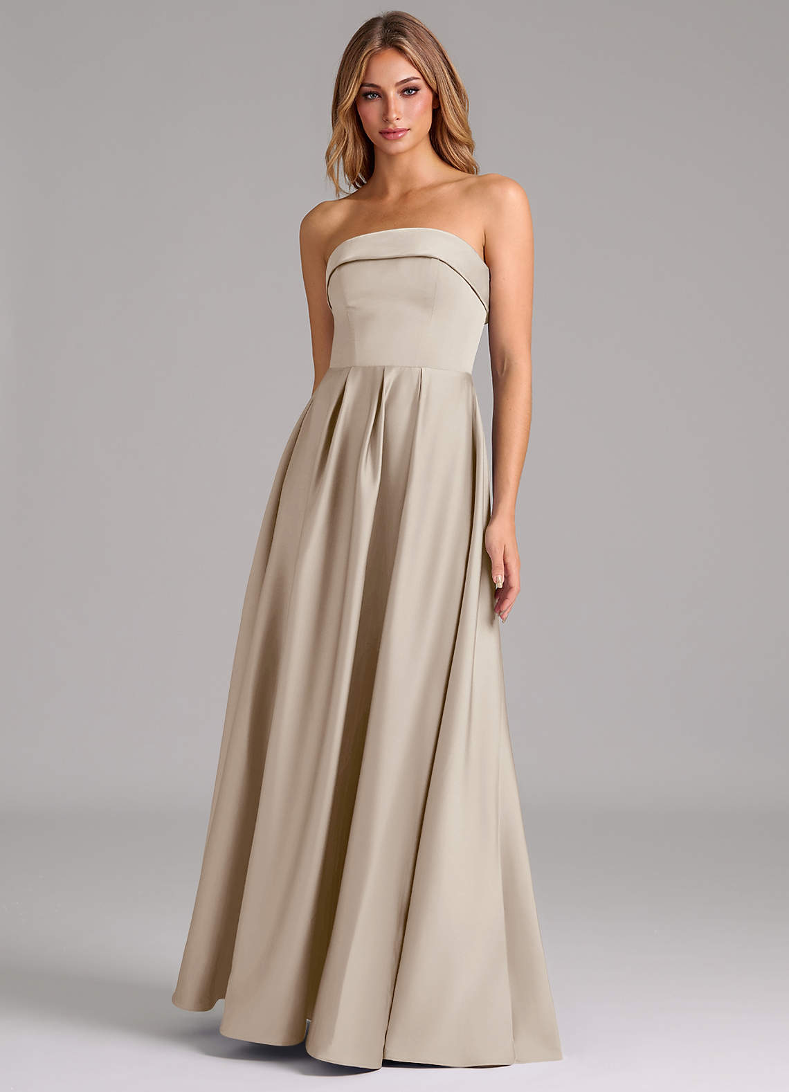 Azazie Lucienne Bridesmaid Dresses Frost A-Line Strapless Stretch Satin Convertible Dress image1