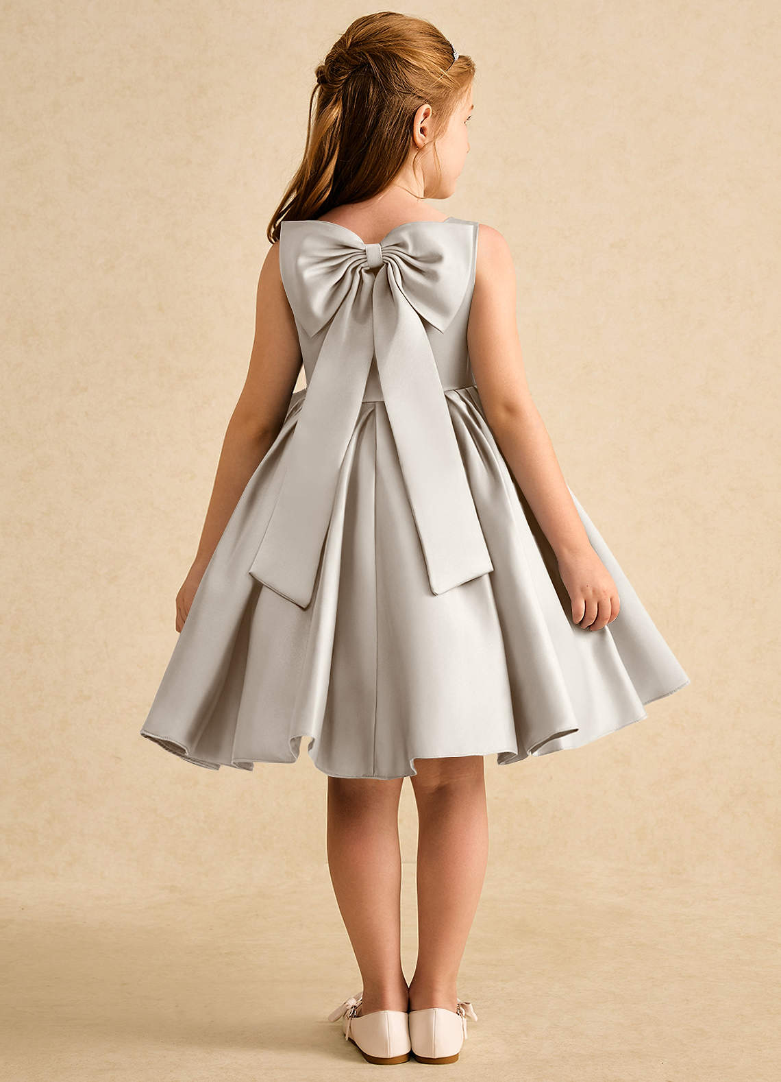 Azazie Jessie Flower Girl Dresses Frost A-Line Bow Matte Satin Dress image1