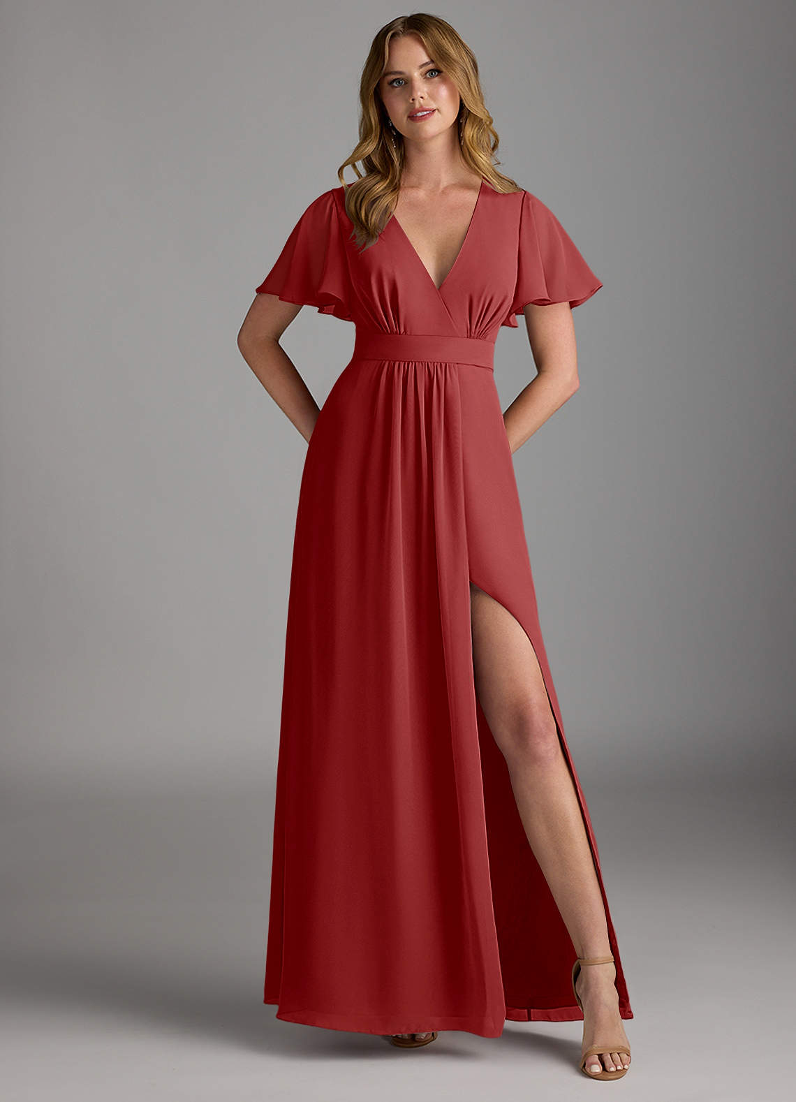 Azazie Zaniah Bridesmaid Dresses Rust A-Line Chiffon Dress image1