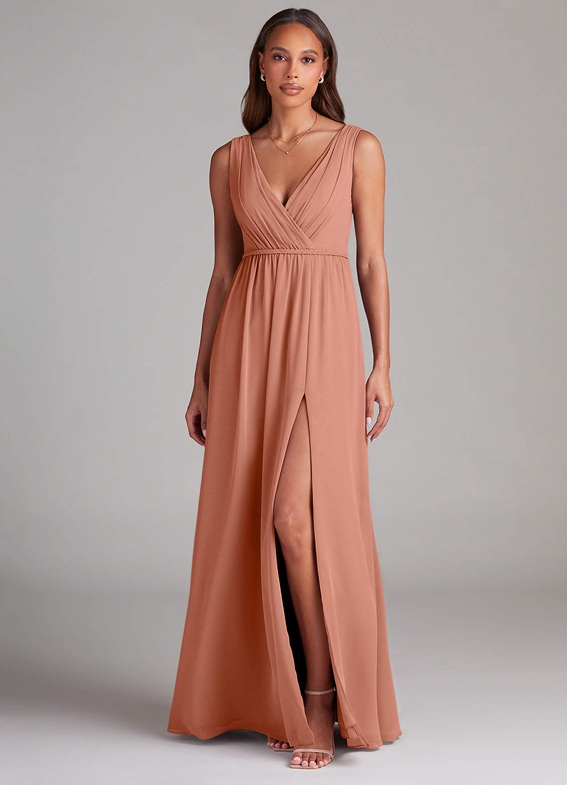 Azazie Tanicia Robes de demoiselle d'honneur Robe Trapèze en Mousseline de soie Plissée Mai Tai image1
