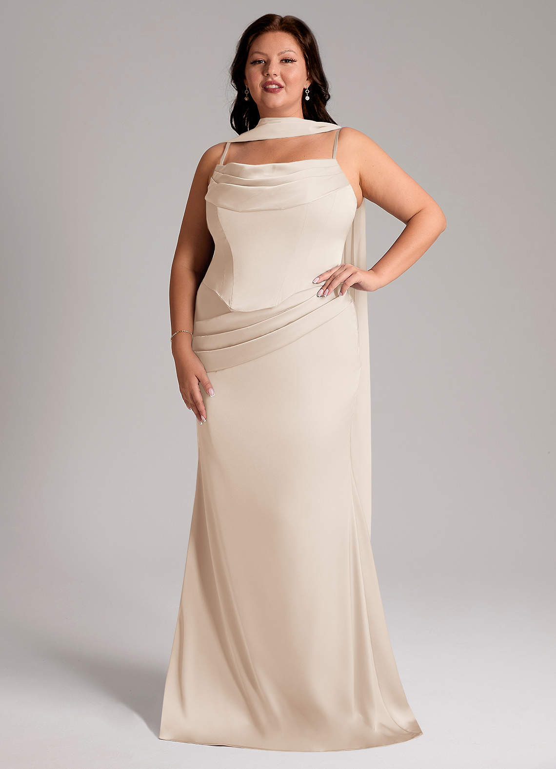 Azazie Sorrel Bridesmaid Dresses White Alabaster Mermaid Strapless Stretch Satin Convertible Dress image1