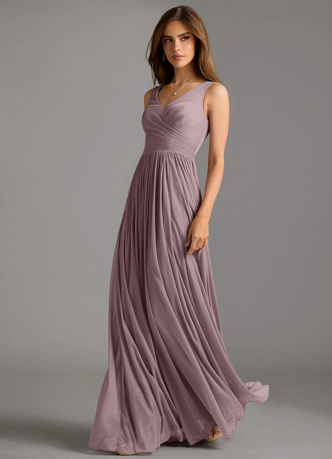 Azazie Keyla Bridesmaid Dresses Dusk A-Line Pleated Mesh Dress image1