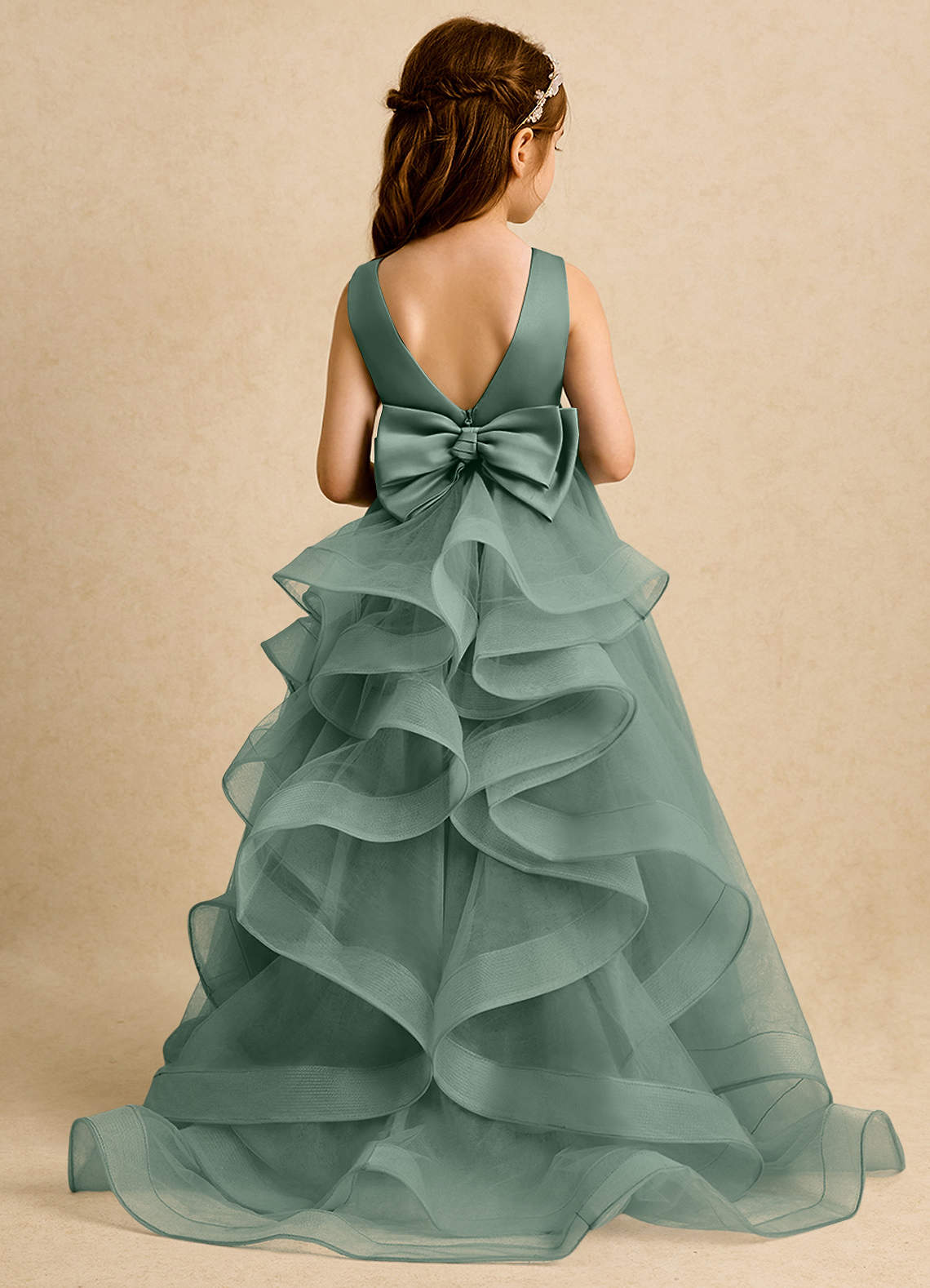 Azazie Lior Flower Girl Dresses Eucalyptus Ball-Gown Pleated Tulle Dress image1