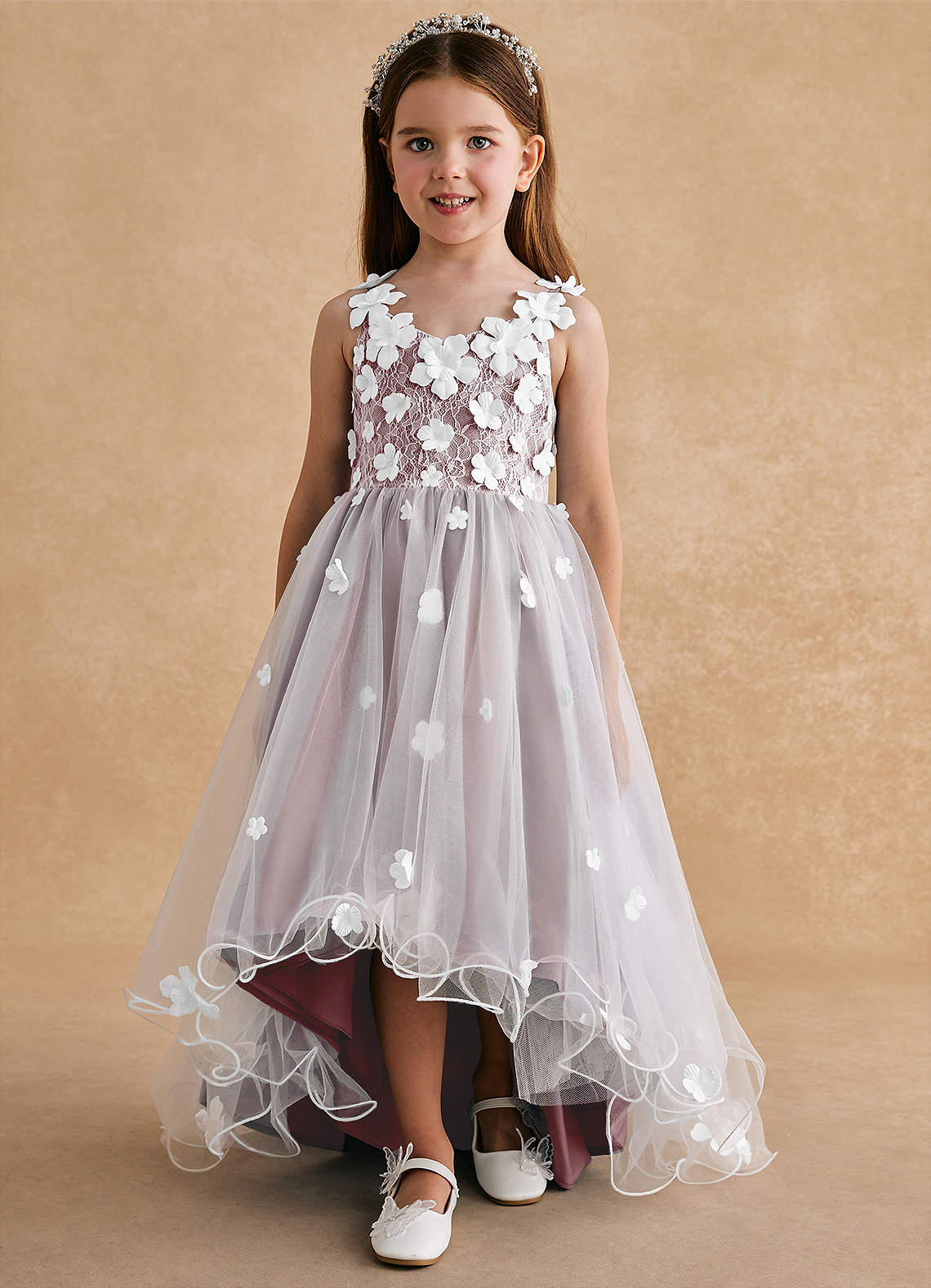 Azazie Celia Flower Girl Dresses Dusty Rose A-Line Lace Tulle Dress image5