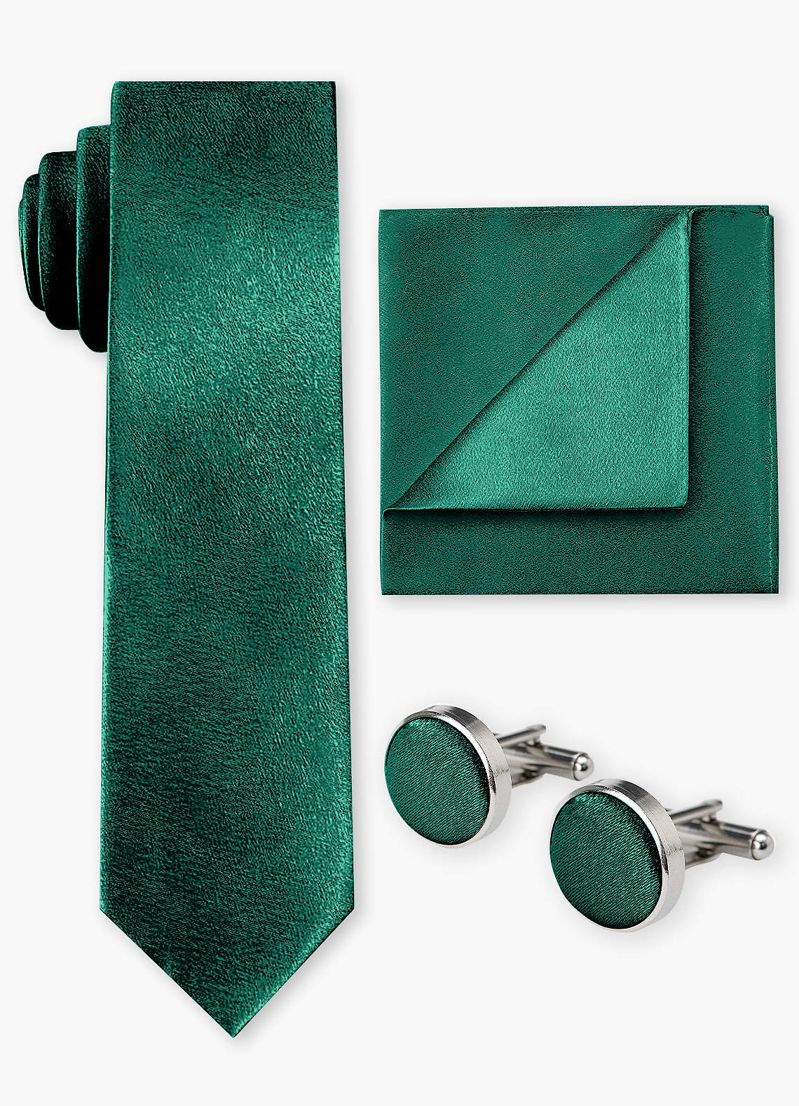 front Metallic Satin Wide Tie & Pocket Square & Cuff Links Set