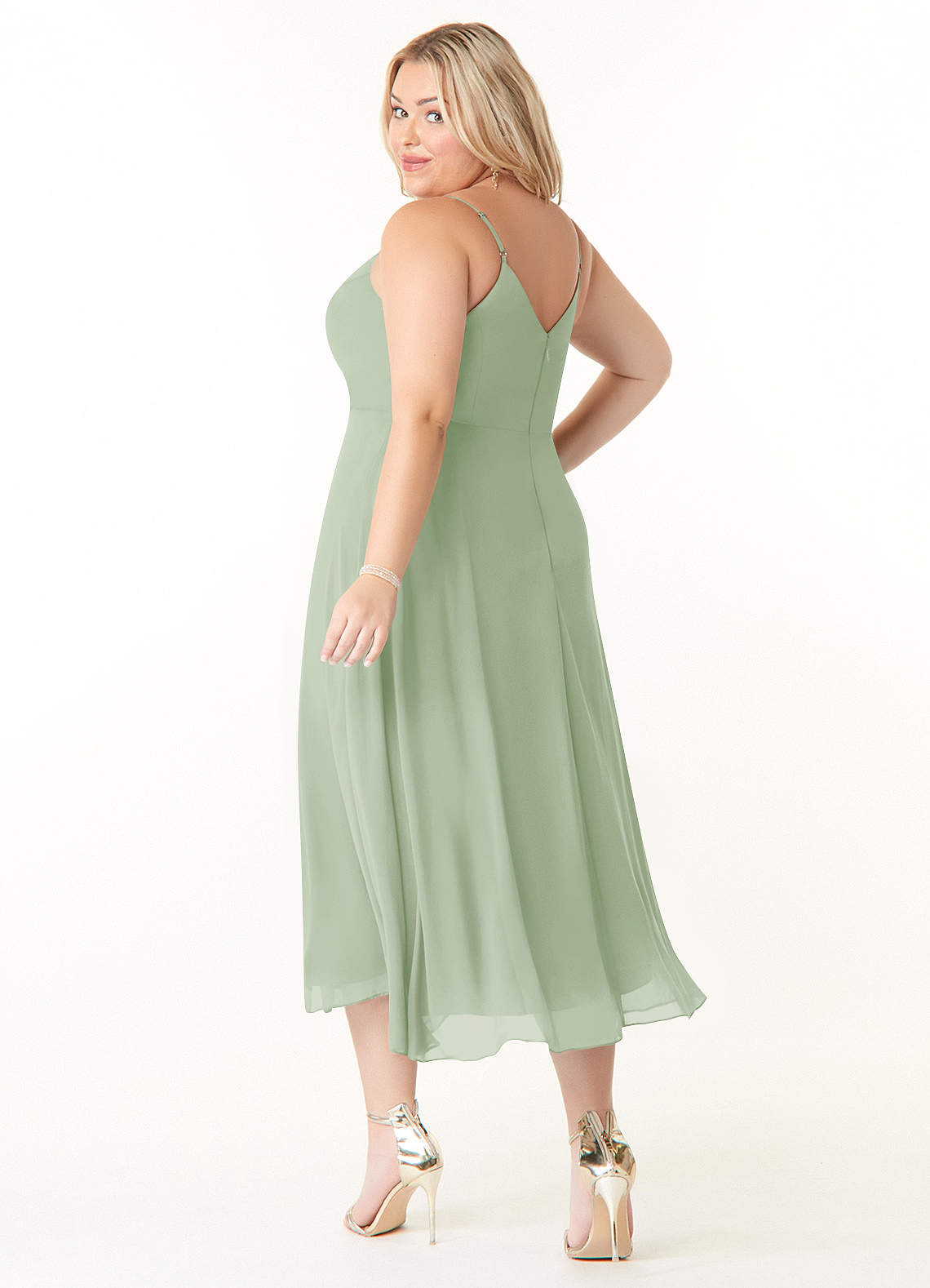 Azazie Clarissa Bridesmaid Dresses Dusty Sage A-Line V-Neck Chiffon Dress image9