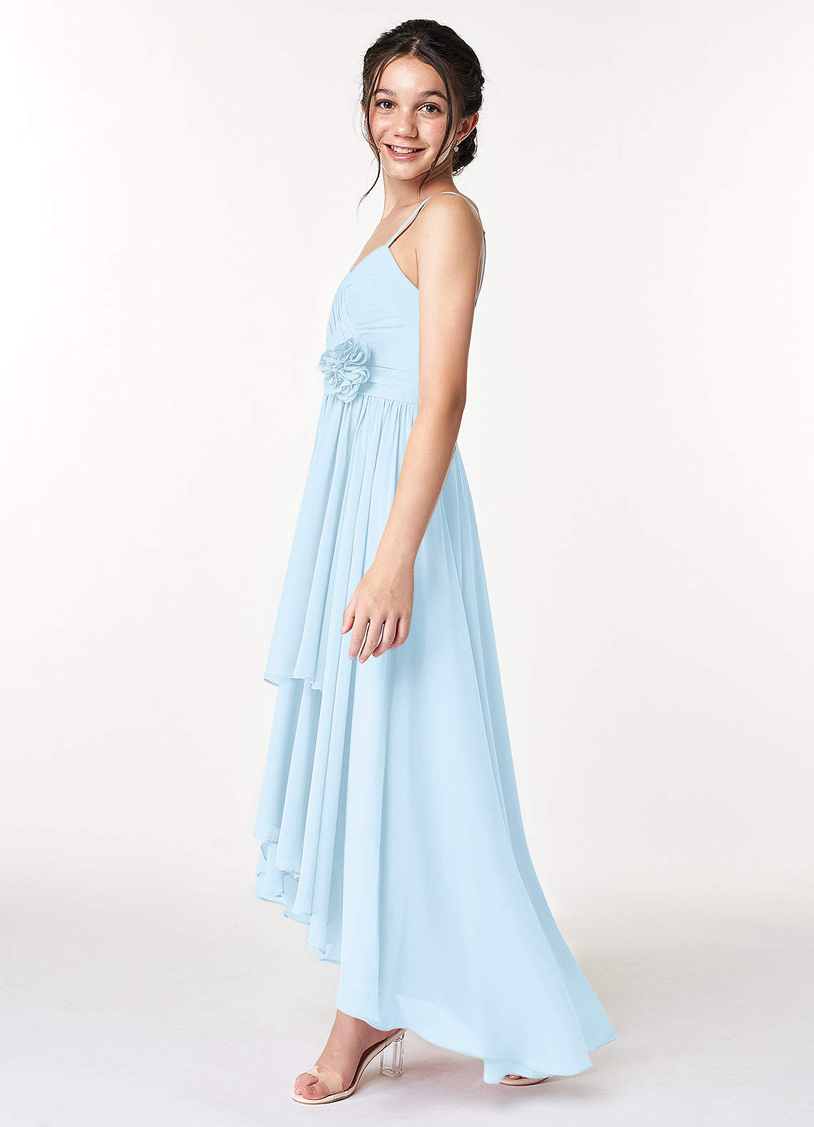 Azazie A-Line/Princess Sweetheart Asymmetrical Chiffon Junior Bridesmaid Dresses - Sky Blue