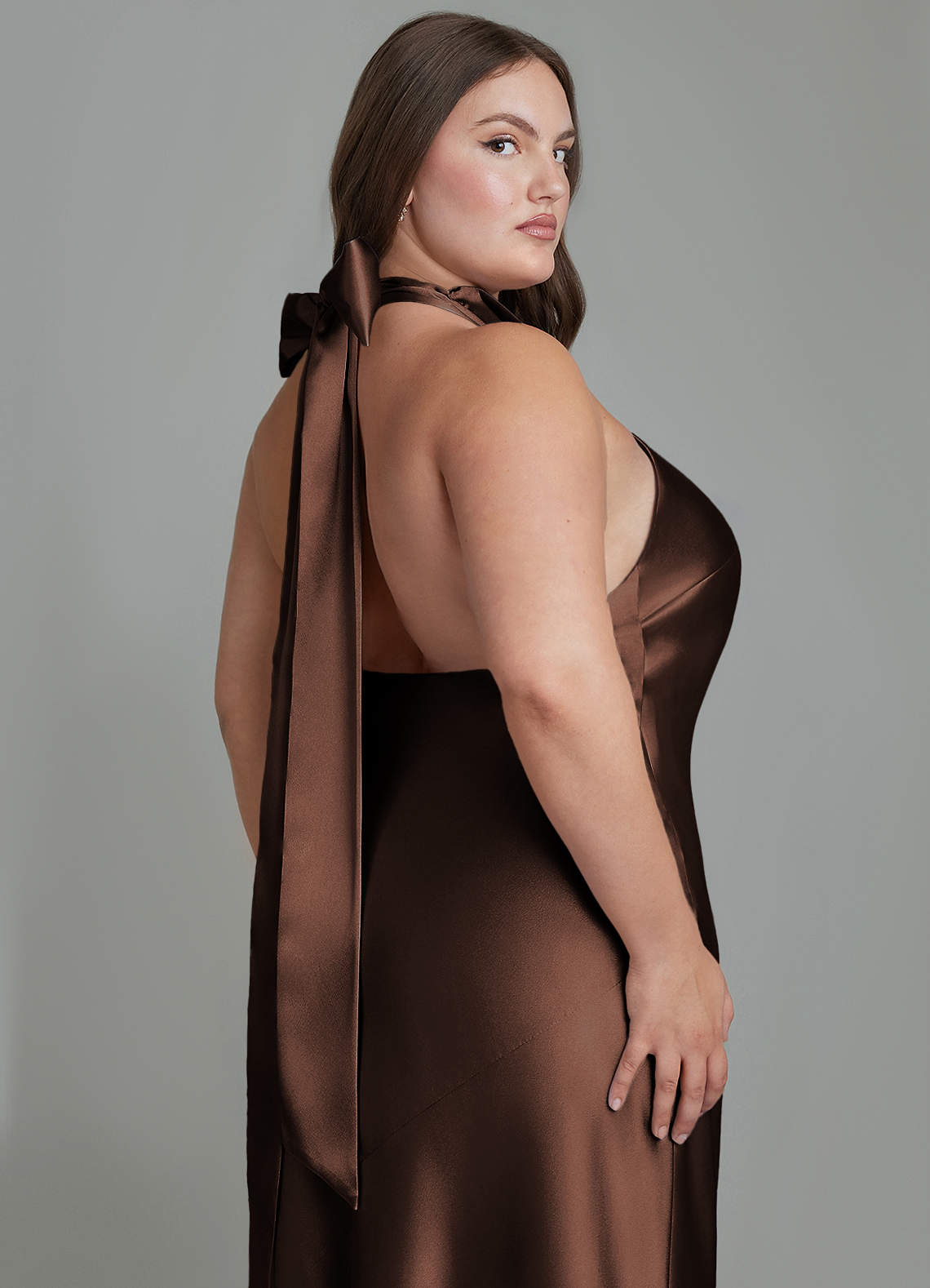 Azazie Velli Bridesmaid Dresses Ganache Sheath High Neck Metallic Satin Dress image13