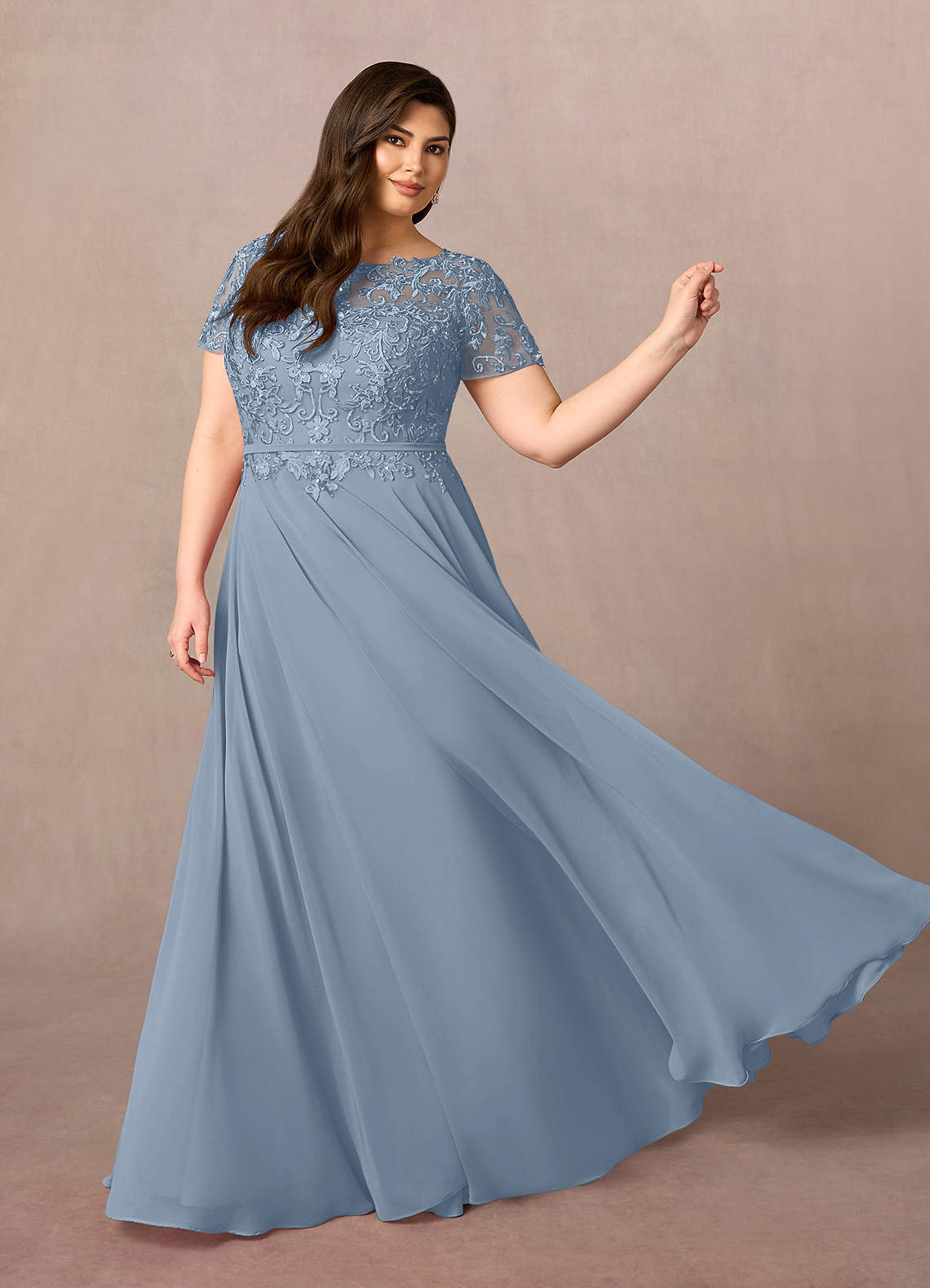 Azazie Adina Mother of the Bride Dresses Dusty Blue A-Line Boatneck Sequins Chiffon Dress image7