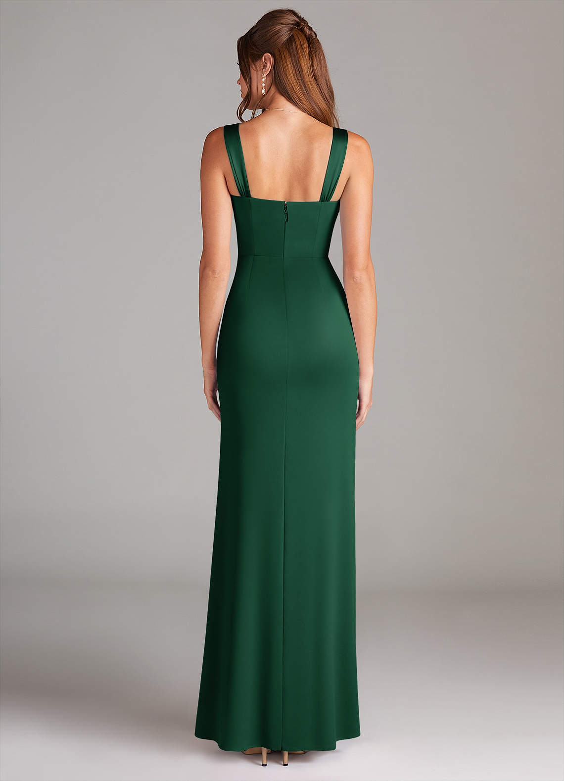Azazie Denice Bridesmaid Dresses Dark Green Sheath Pleated Stretch Satin Dress image1