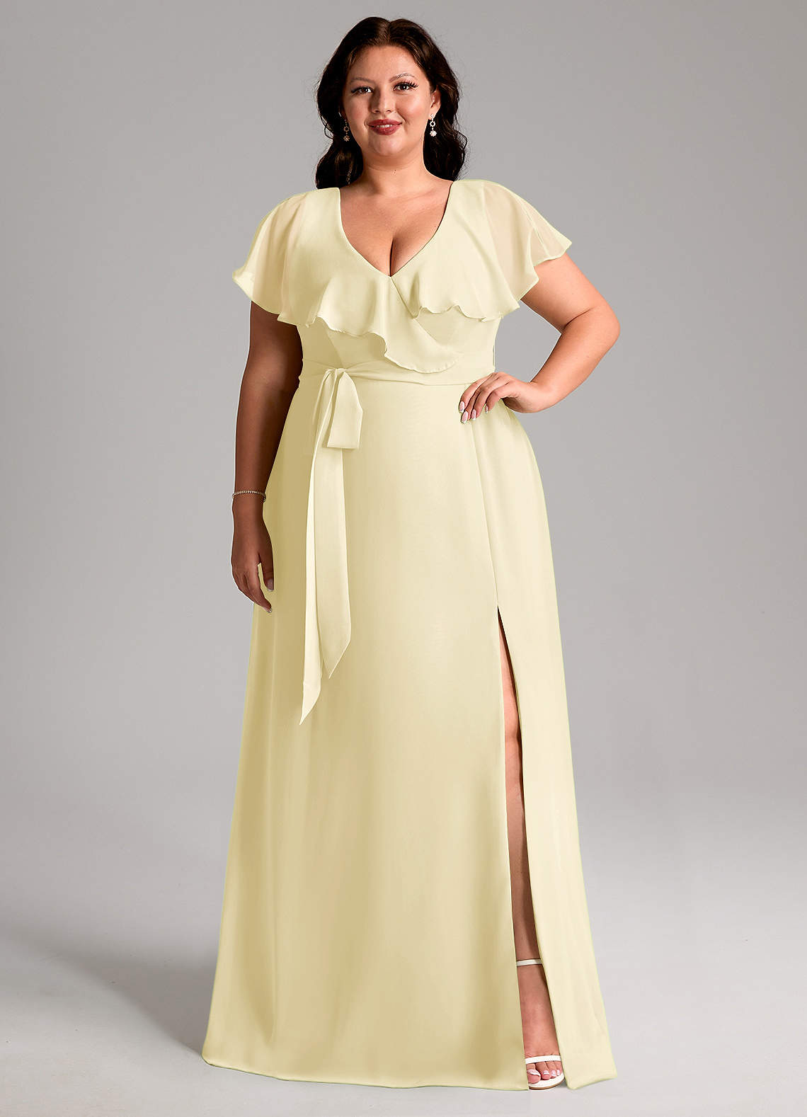 Azazie Lainey Bridesmaid Dresses Lemon Sorbet A-Line with Pockets Chiffon Dress image1