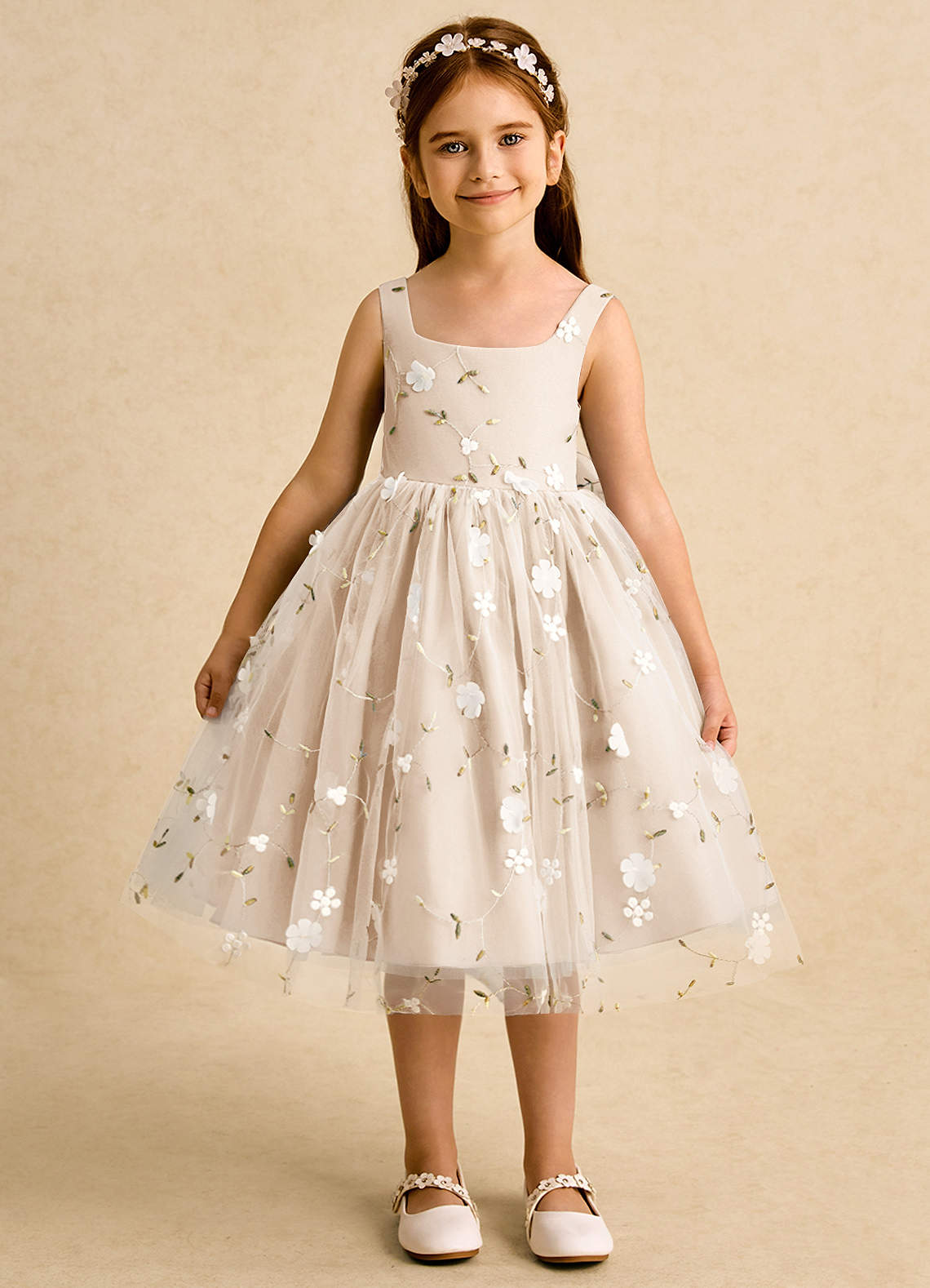 Azazie Bean vestidos de niña de las flores Vestido de Alabastro Blanco de Tul de Princesa con Sin mangas image1