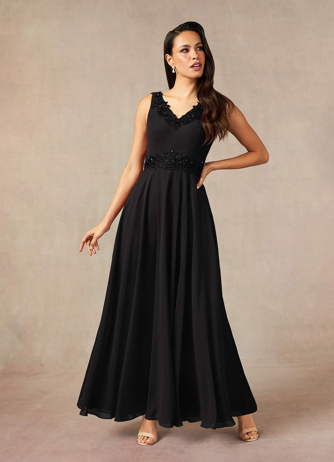 Azazie Devana Mother of the Bride Dresses Black A-Line Sequins Chiffon Dress image2