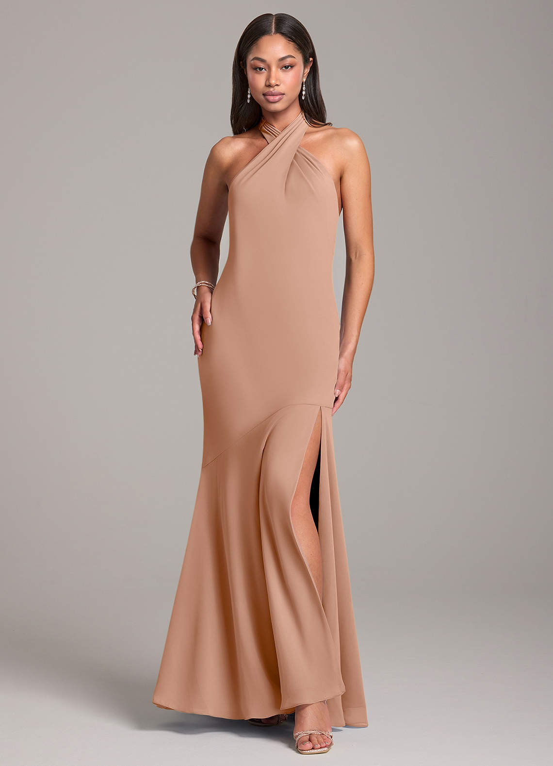 Azazie Lorena Bridesmaid Dresses Champagne Rose Mermaid Pleated Chiffon Dress image1