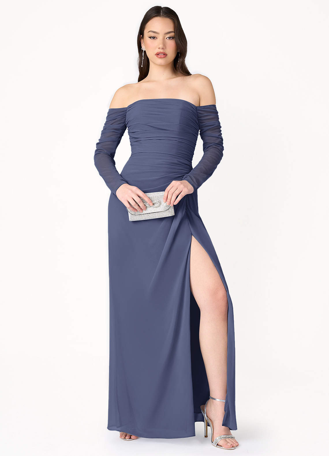 Veronica Blue Jay Long Sleeve Maxi Dress | Azazie