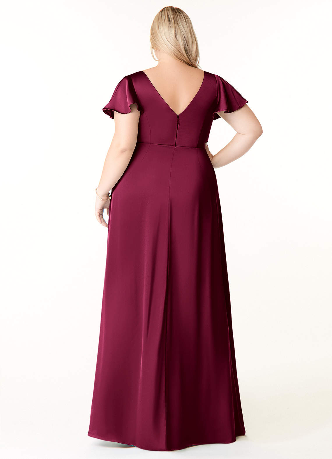 Azazie Soren Bridesmaid Dresses Burgundy A-Line Pleated Stretch Satin Dress image8