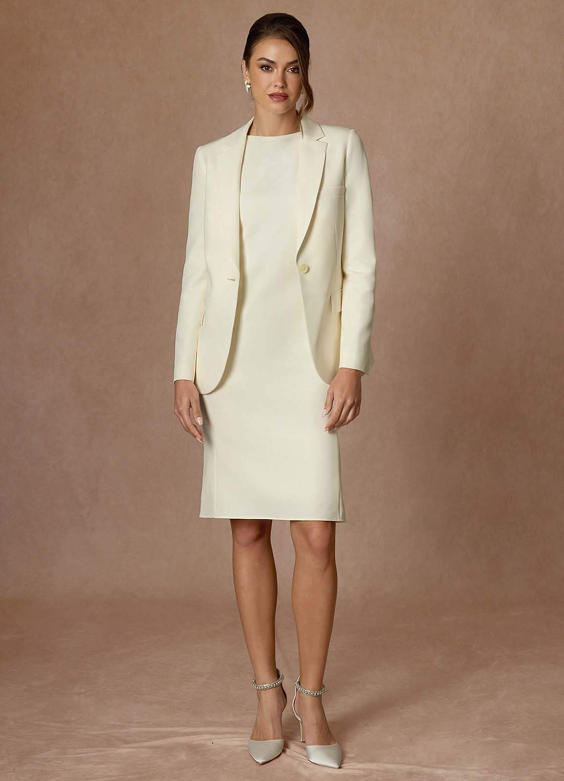 front Kennedy Ivory Refined Weave Performance Dress
