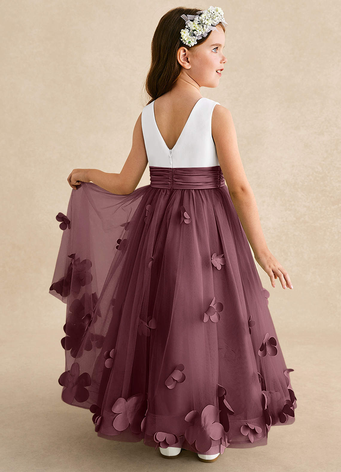 Azazie Vi vestidos de niña de las flores Vestido de Sangrado de Tul de Corte En A con Sin mangas image1