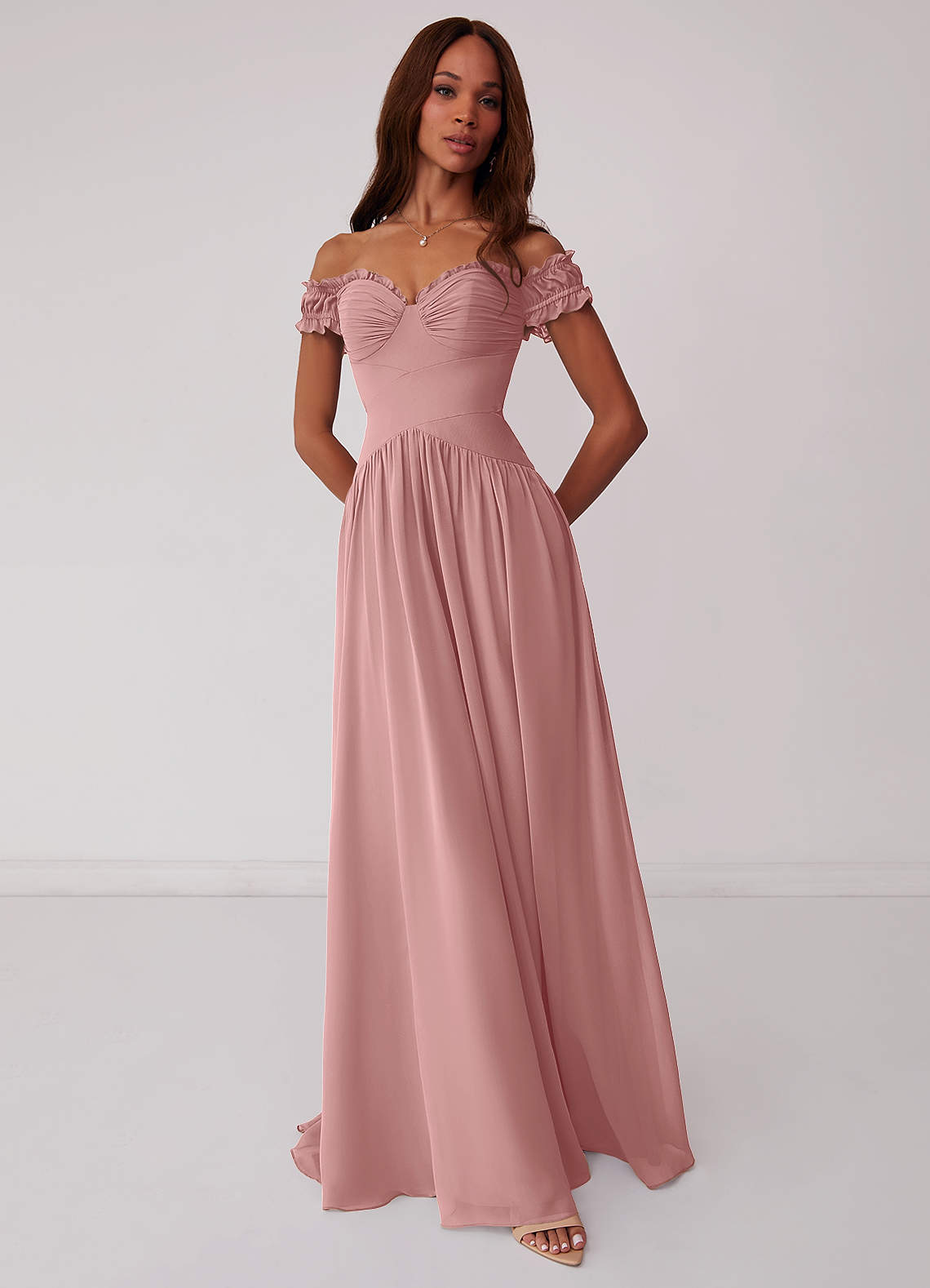 Barbie ♥ Azazie Bridesmaid Dresses Dusty Rose A-Line Off the Shoulder Chiffon Convertible Dress image1