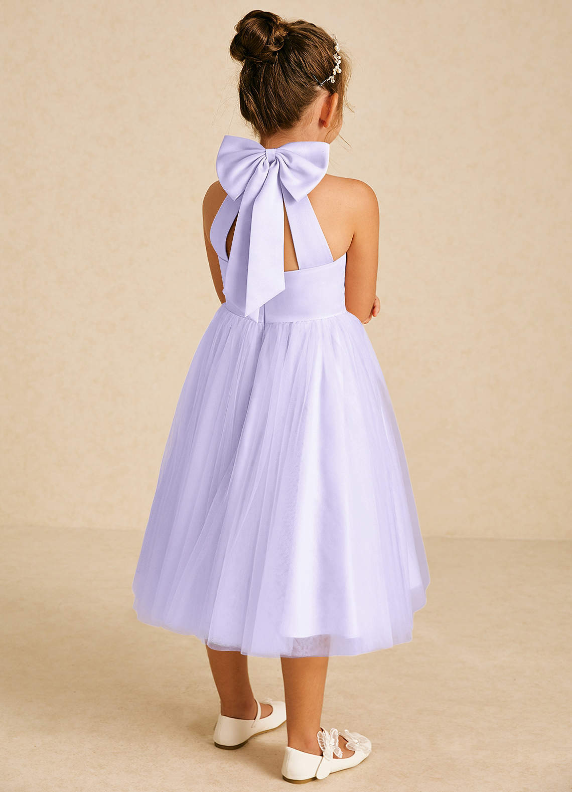 Azazie Dora Flower Girl Klänningar Klänning A-Linje i Tyll Rosett image1