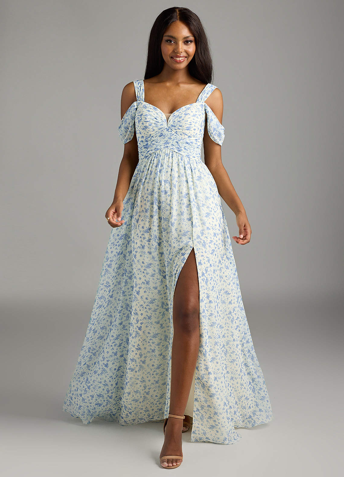 Azazie Lianne Blue And White Ditsy Floral Chiffon Bridesmaid Dresses | Azazie Azazie Lianne Blue And White Ditsy Floral Chiffon Bridesmaid Dresses | Azazie