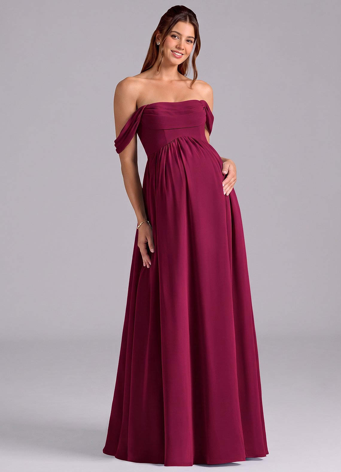 Azazie Saige At-home Try On Dresses A-Line Pleated Chiffon Floor-Length Dress image2