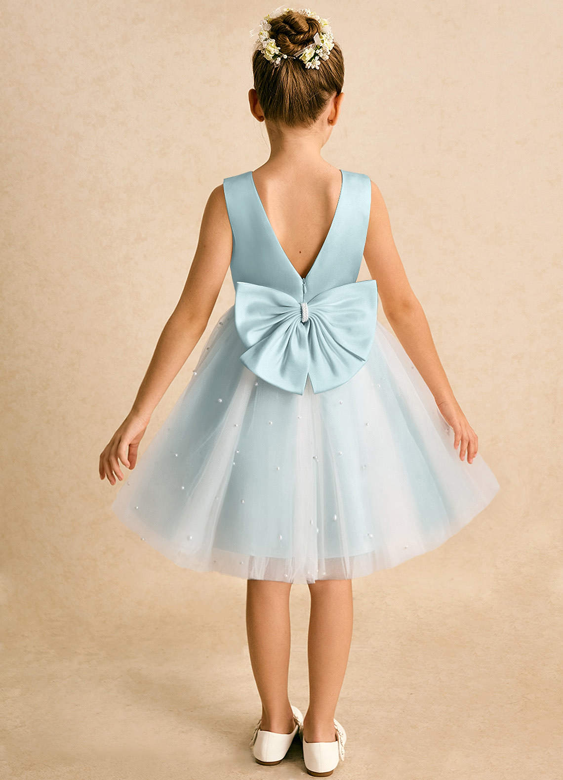 Azazie Esme Flower Girl Dresses Mist Ball-Gown Bow Tulle Dress image1