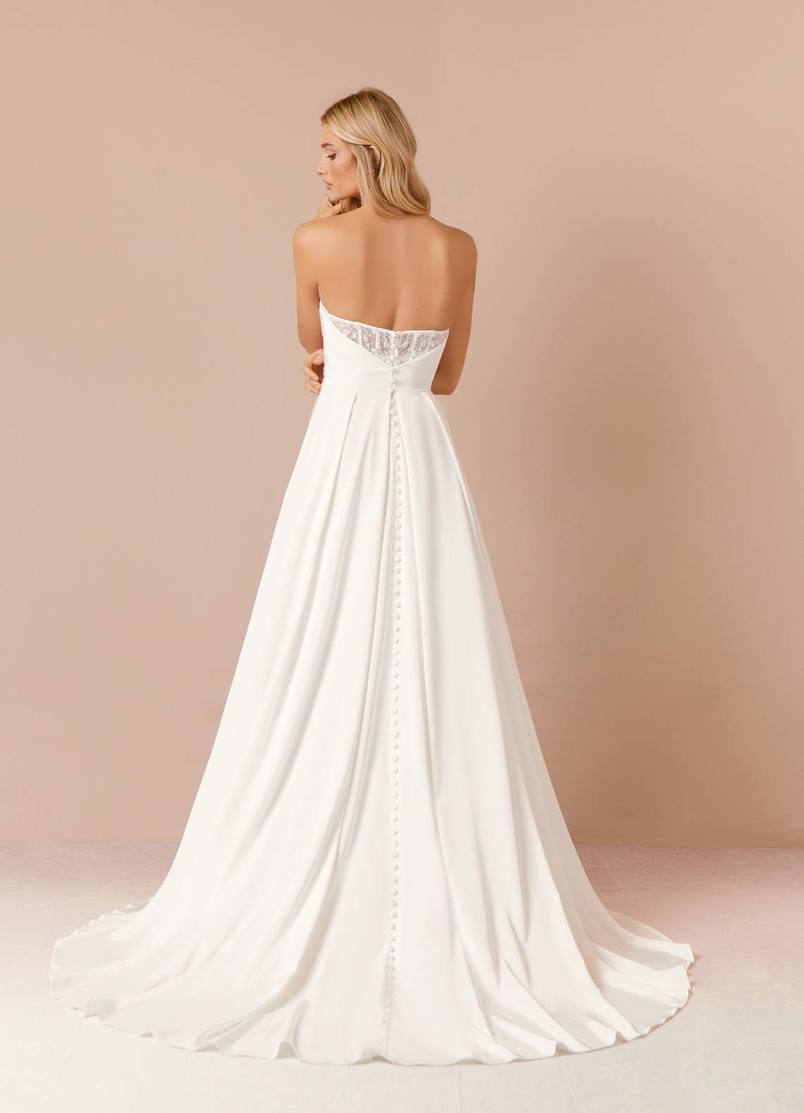 Azazie Marisela Wedding Dresses Diamond White A-Line Sequins Crepe Back Satin Dress image5