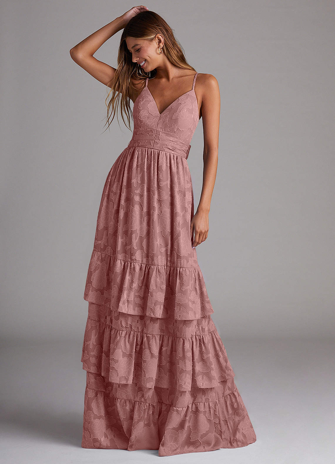 Azazie Nathalia Bridesmaid Dresses Dusty Rose A-Line Bow Floral Burnout Dress image1