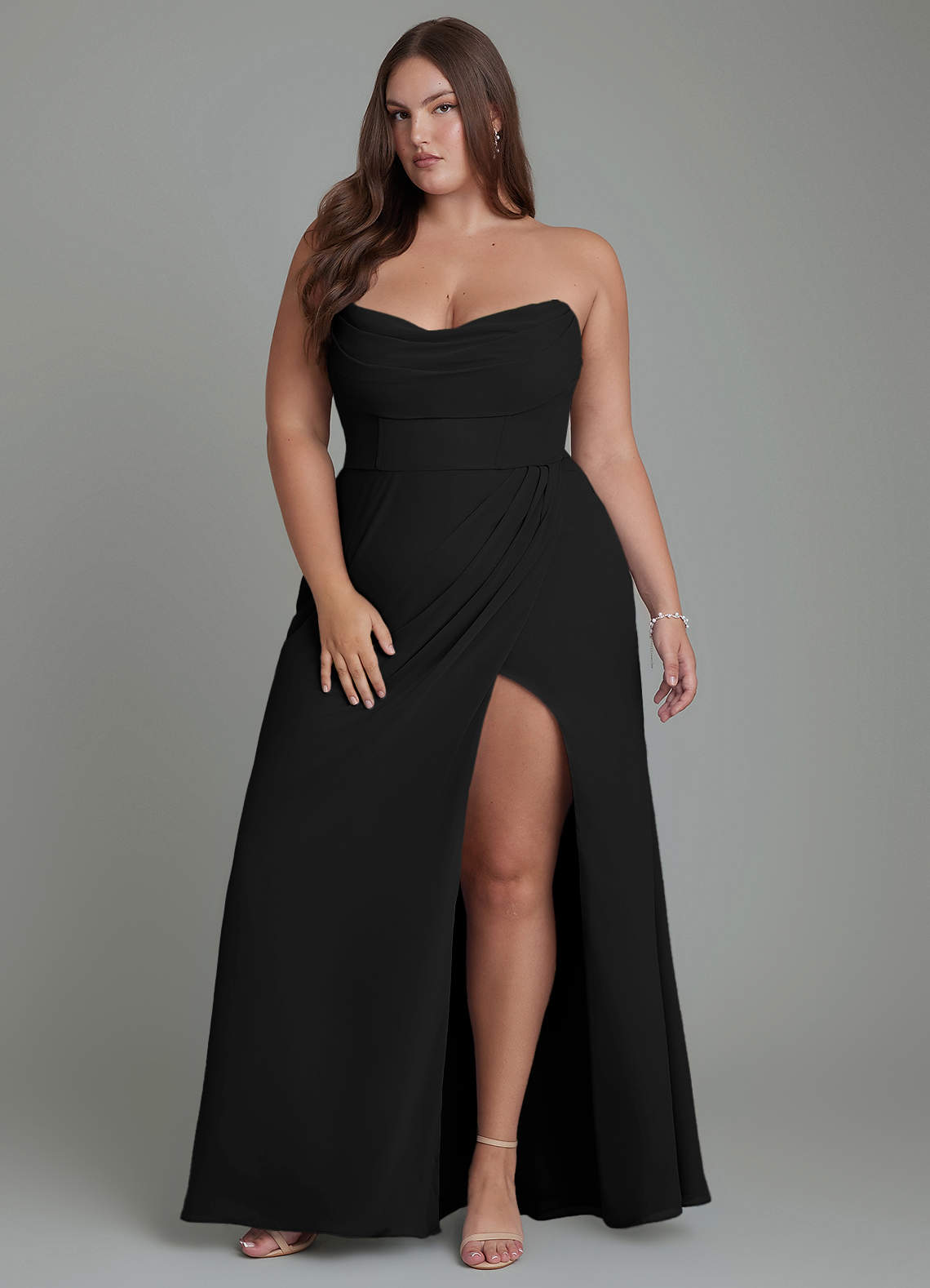 Azazie Johana Bridesmaid Dresses Black Mermaid Off the Shoulder Chiffon Convertible Dress image15